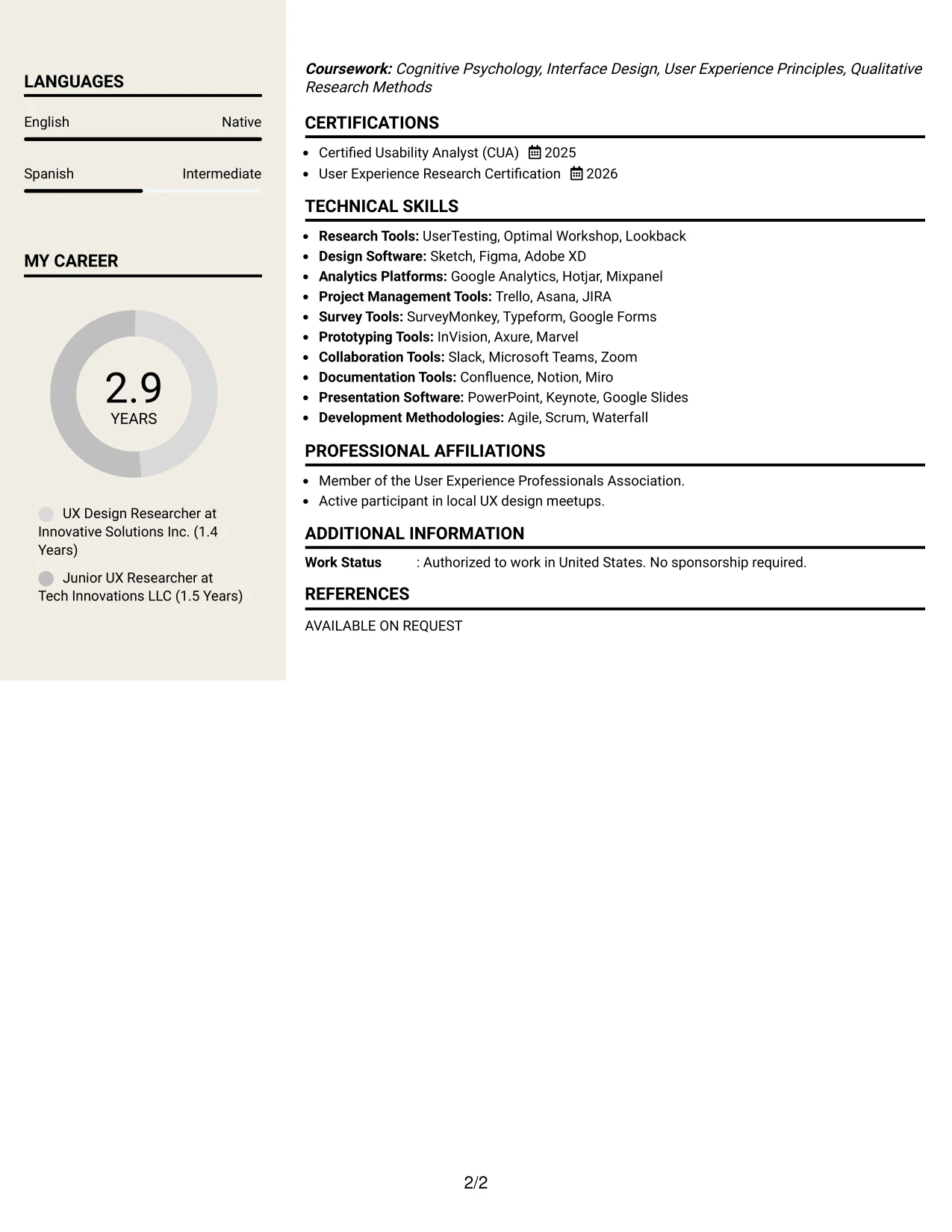 Resume Example Page 2