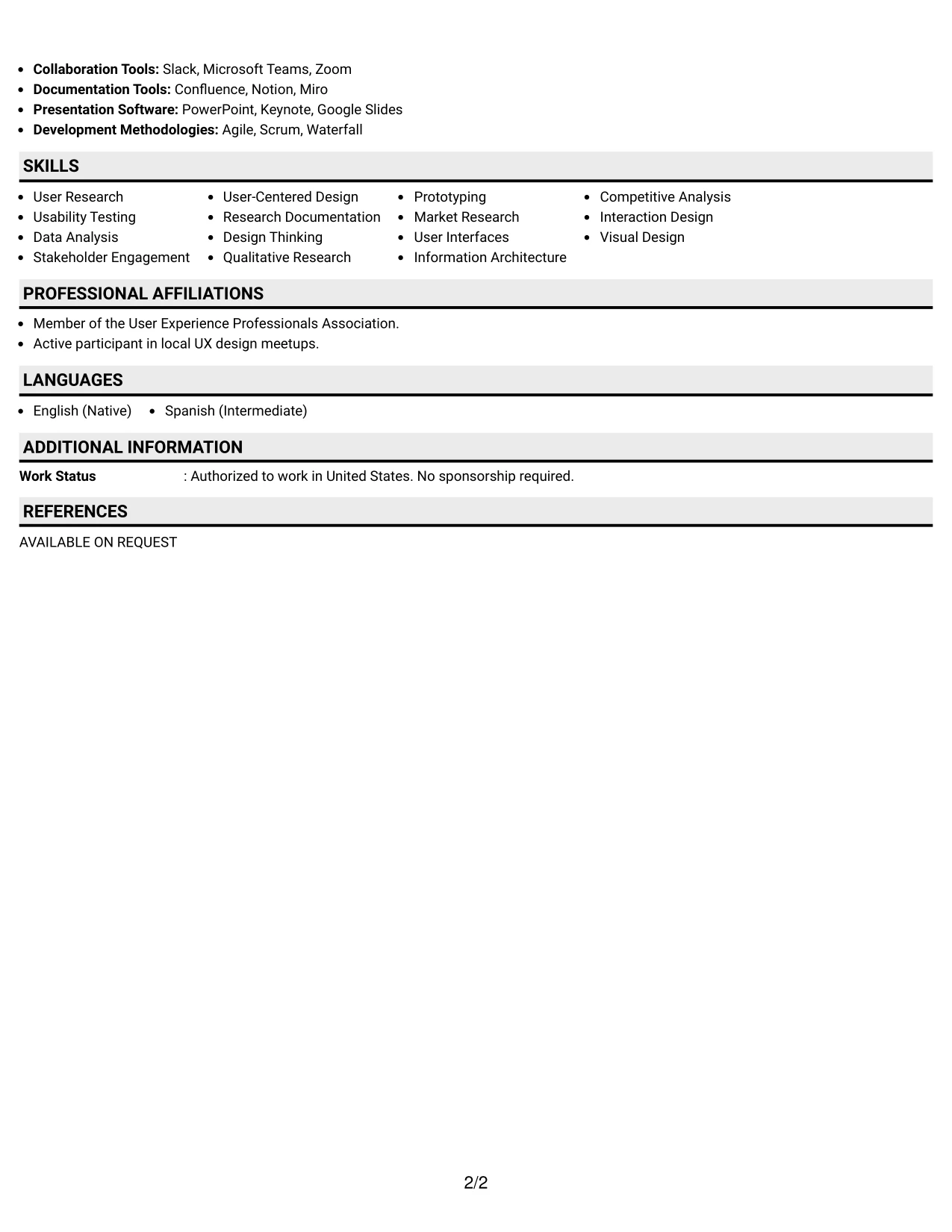 Resume Example Page 2