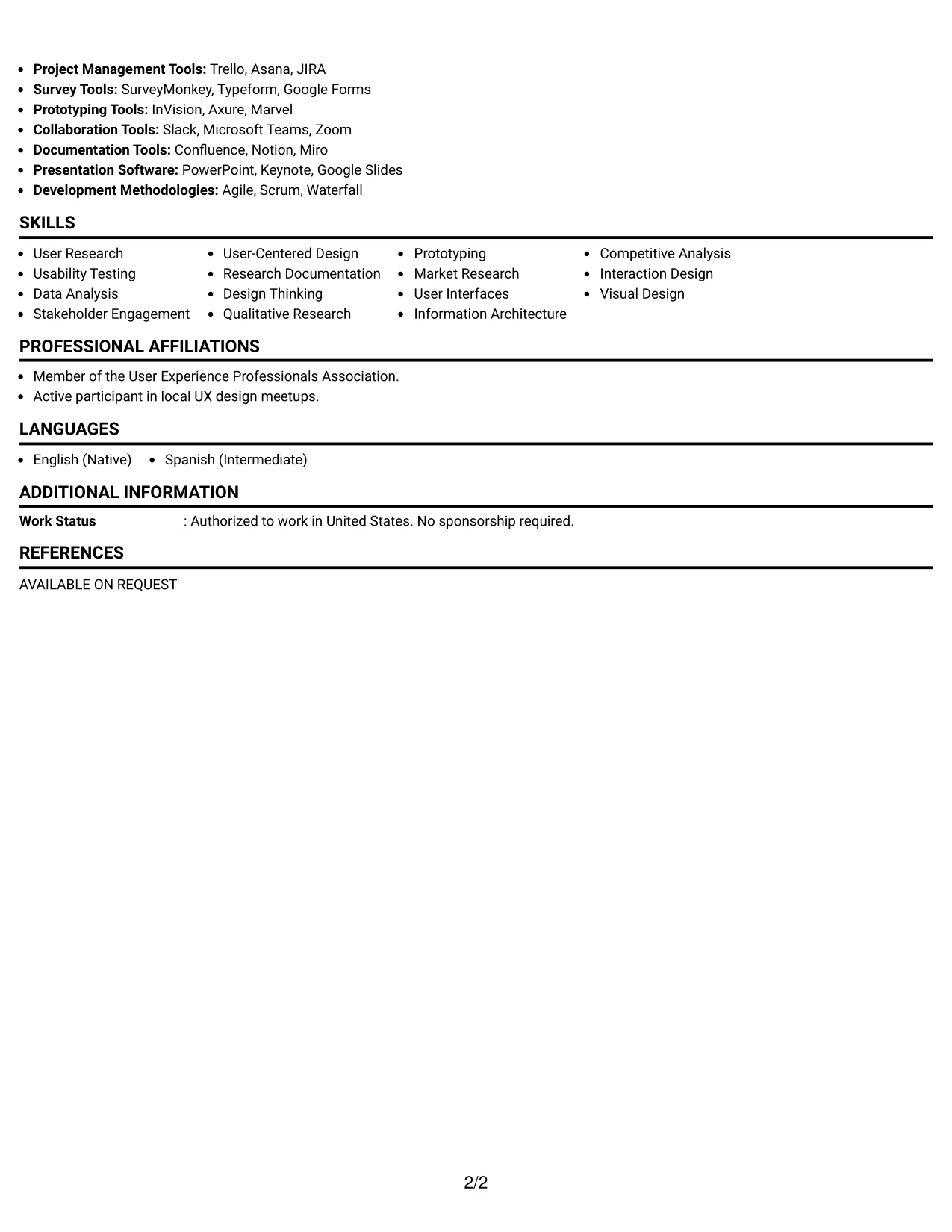 Resume Example Page 2