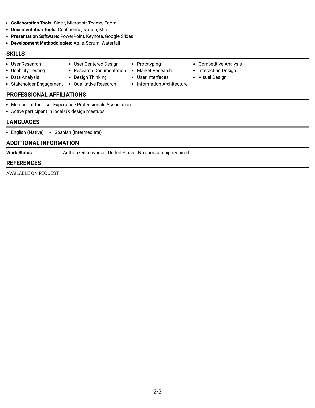Resume Example Page 2