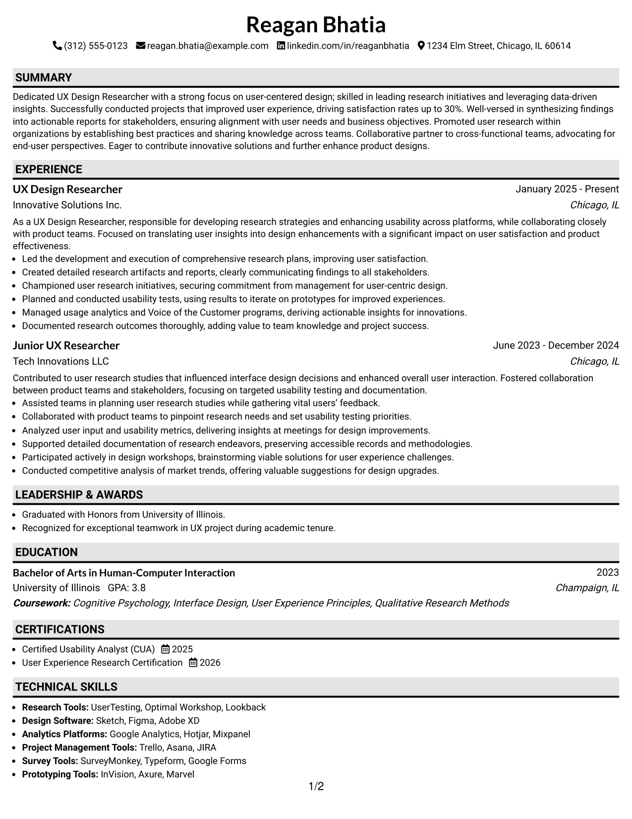Resume Example Page 1
