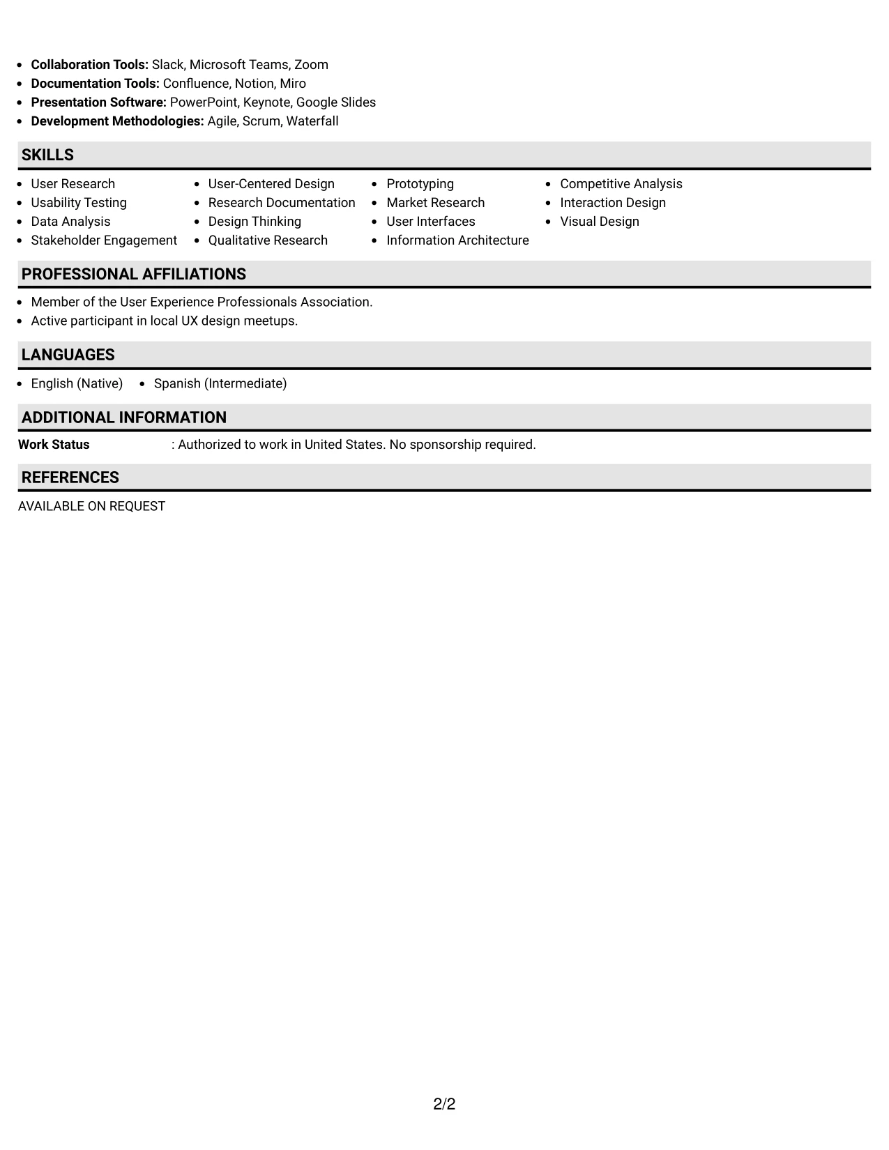 Resume Example Page 2