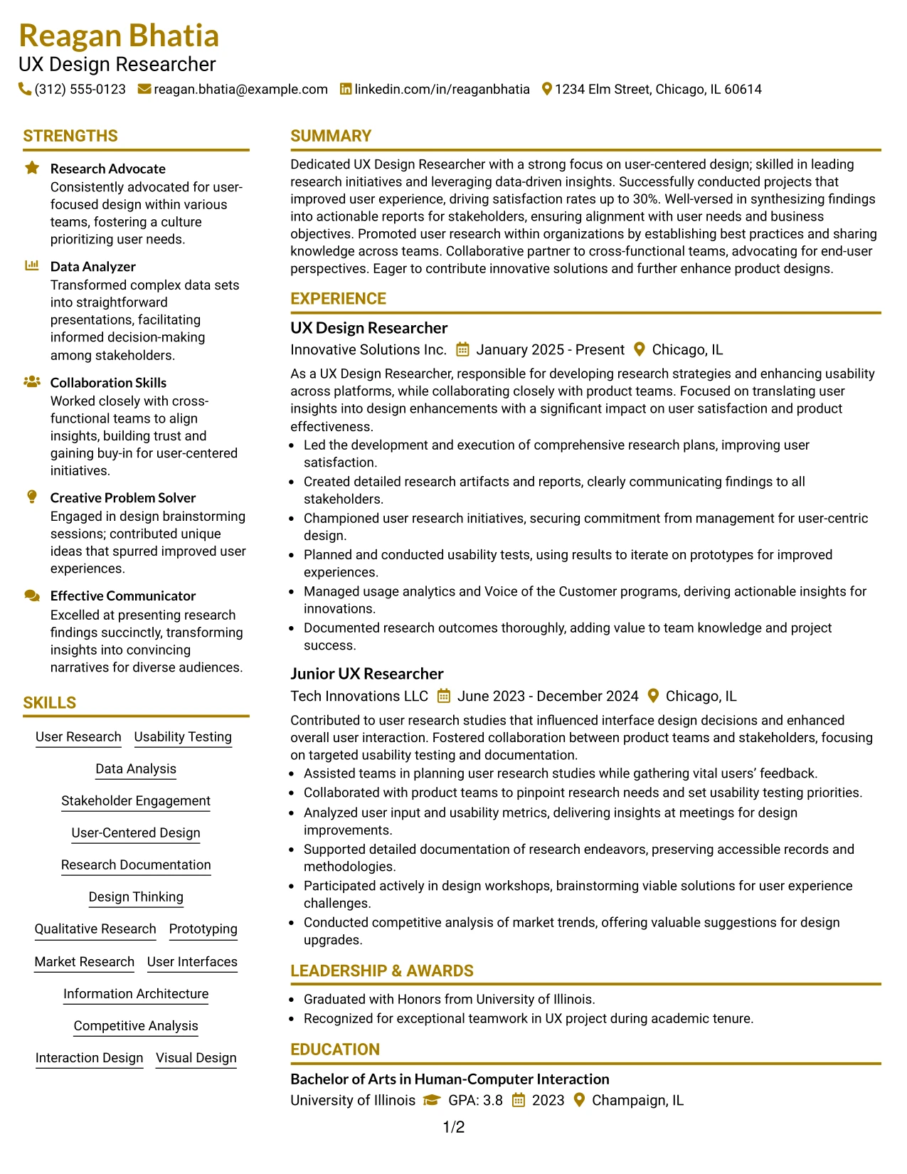 Resume Example Page 1