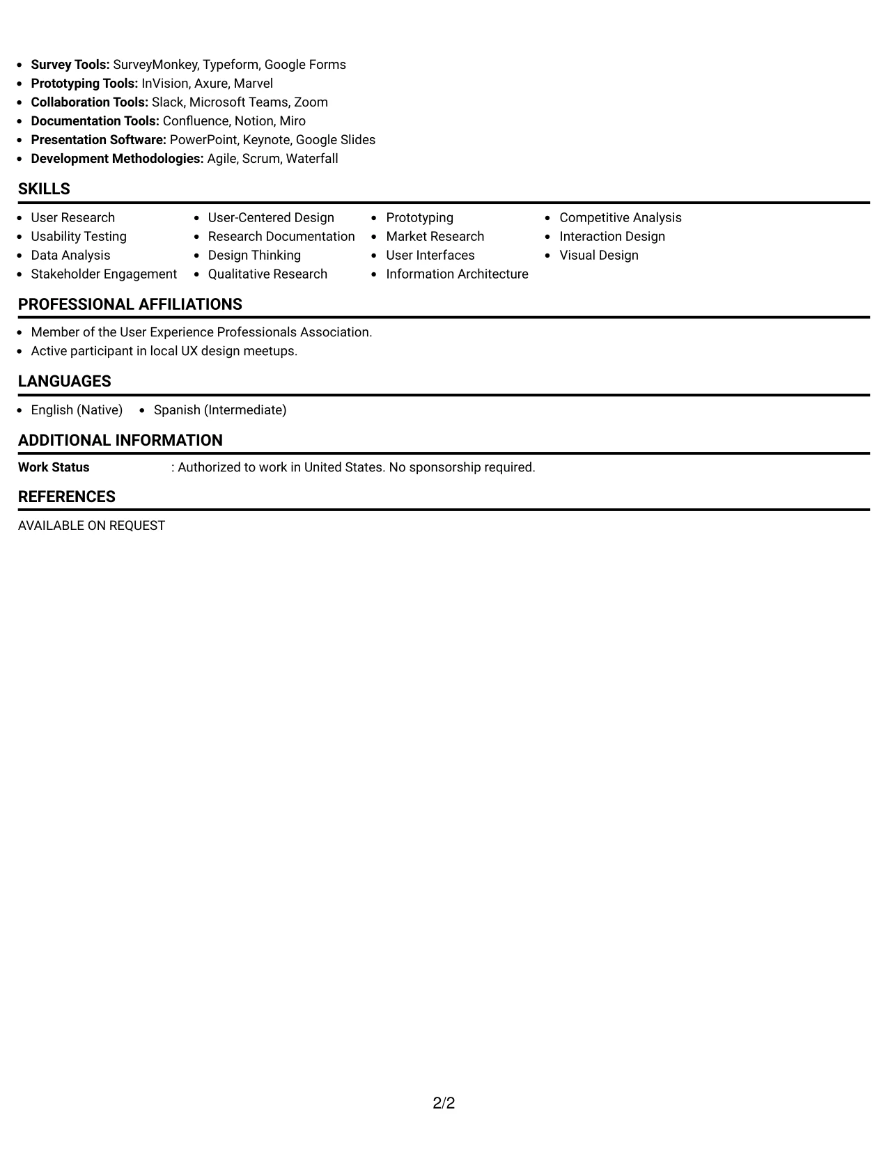 Resume Example Page 2