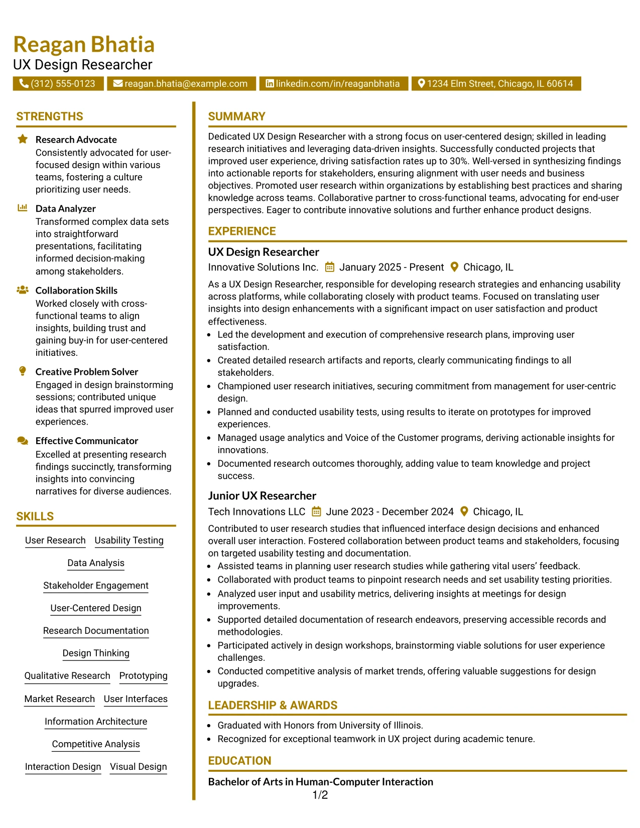 Resume Example Page 1