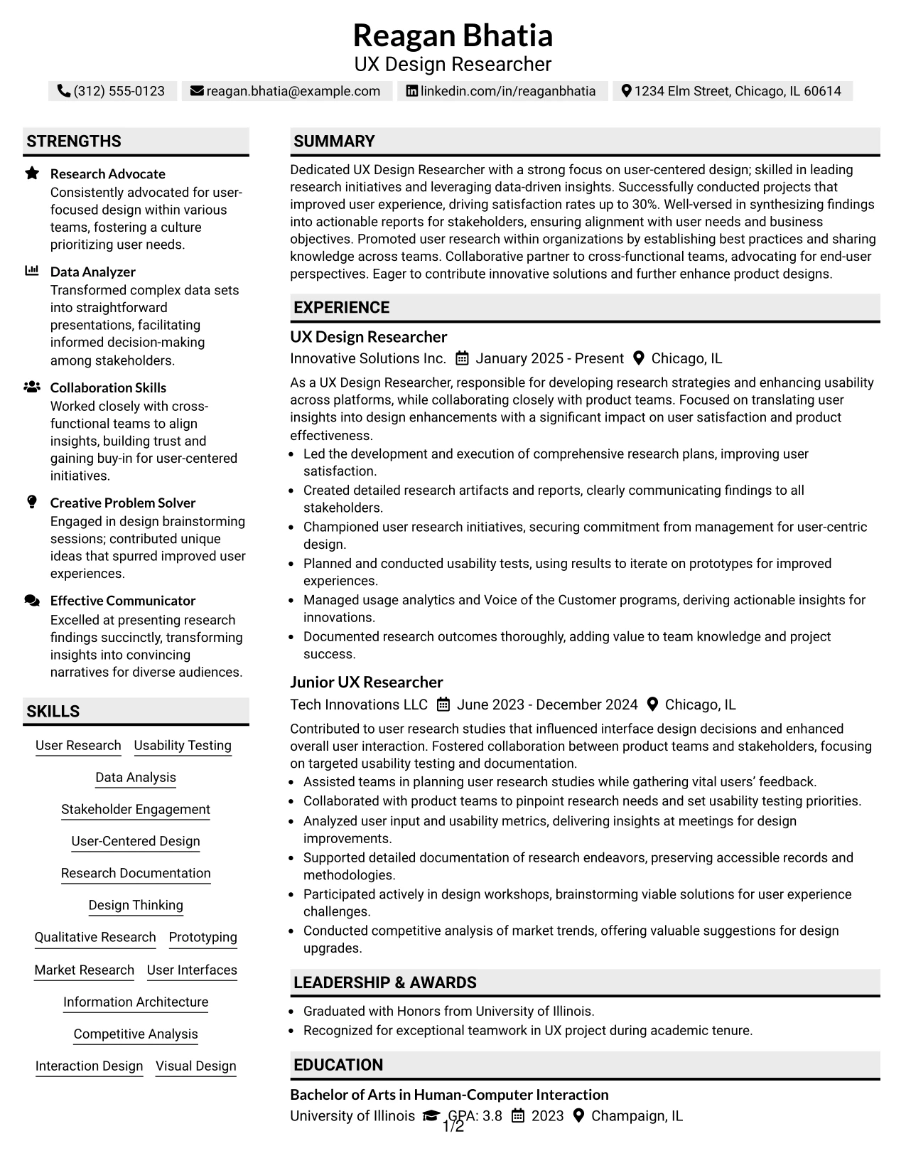 Resume Example Page 1