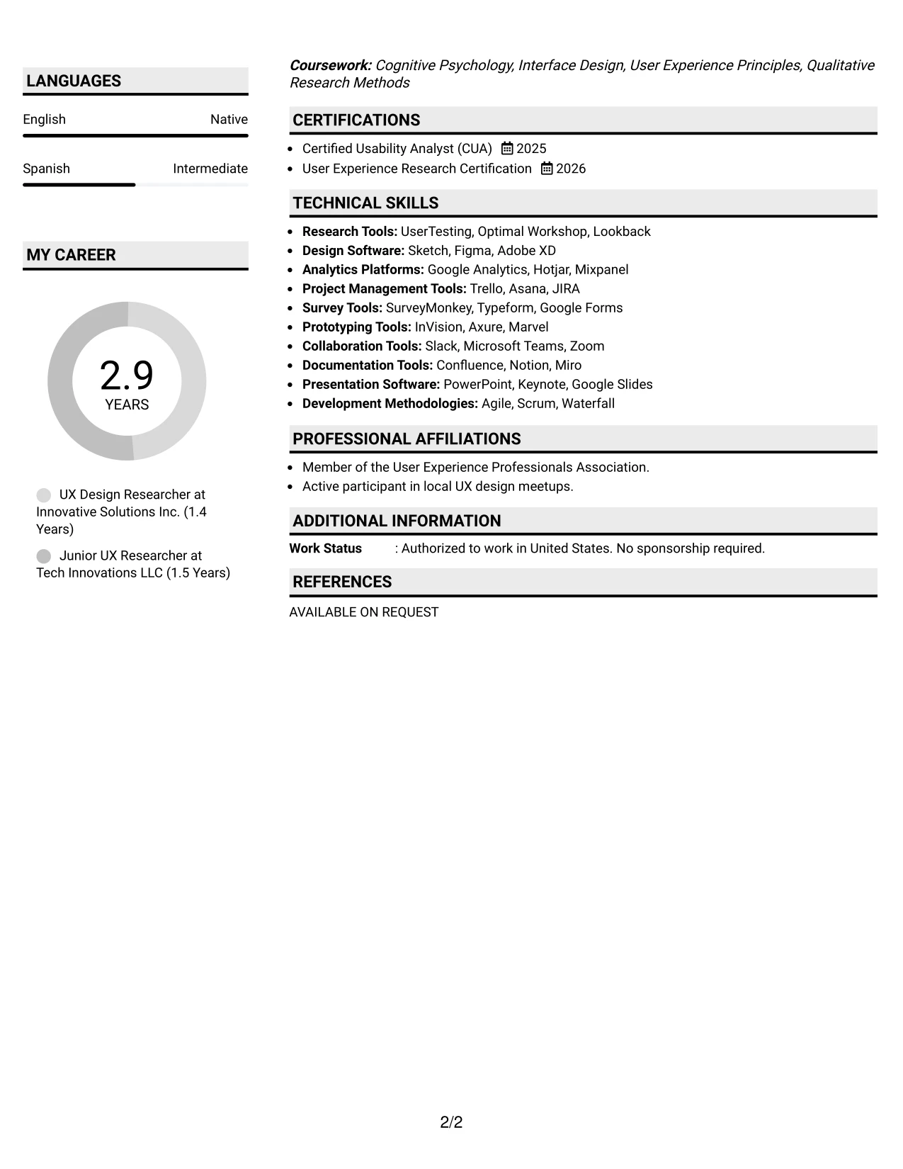 Resume Example Page 2