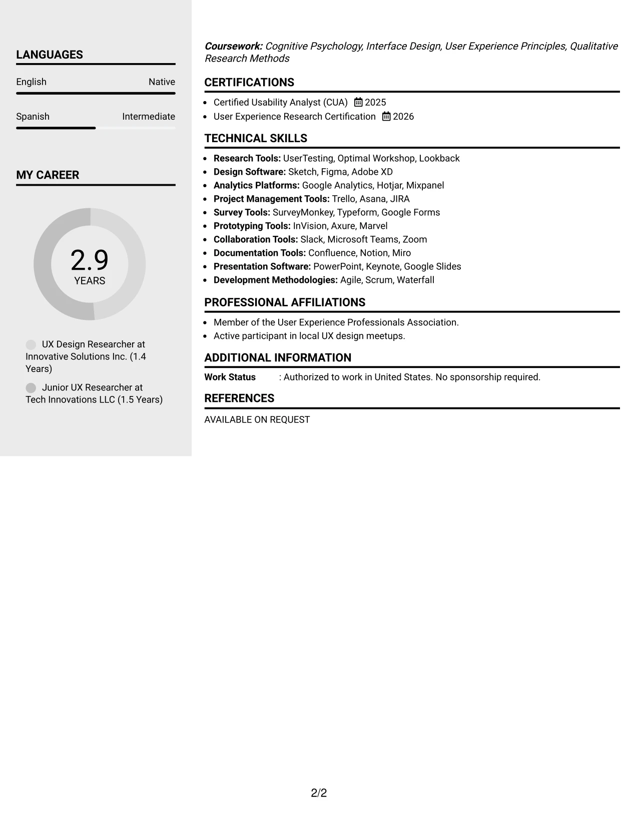 Resume Example Page 2