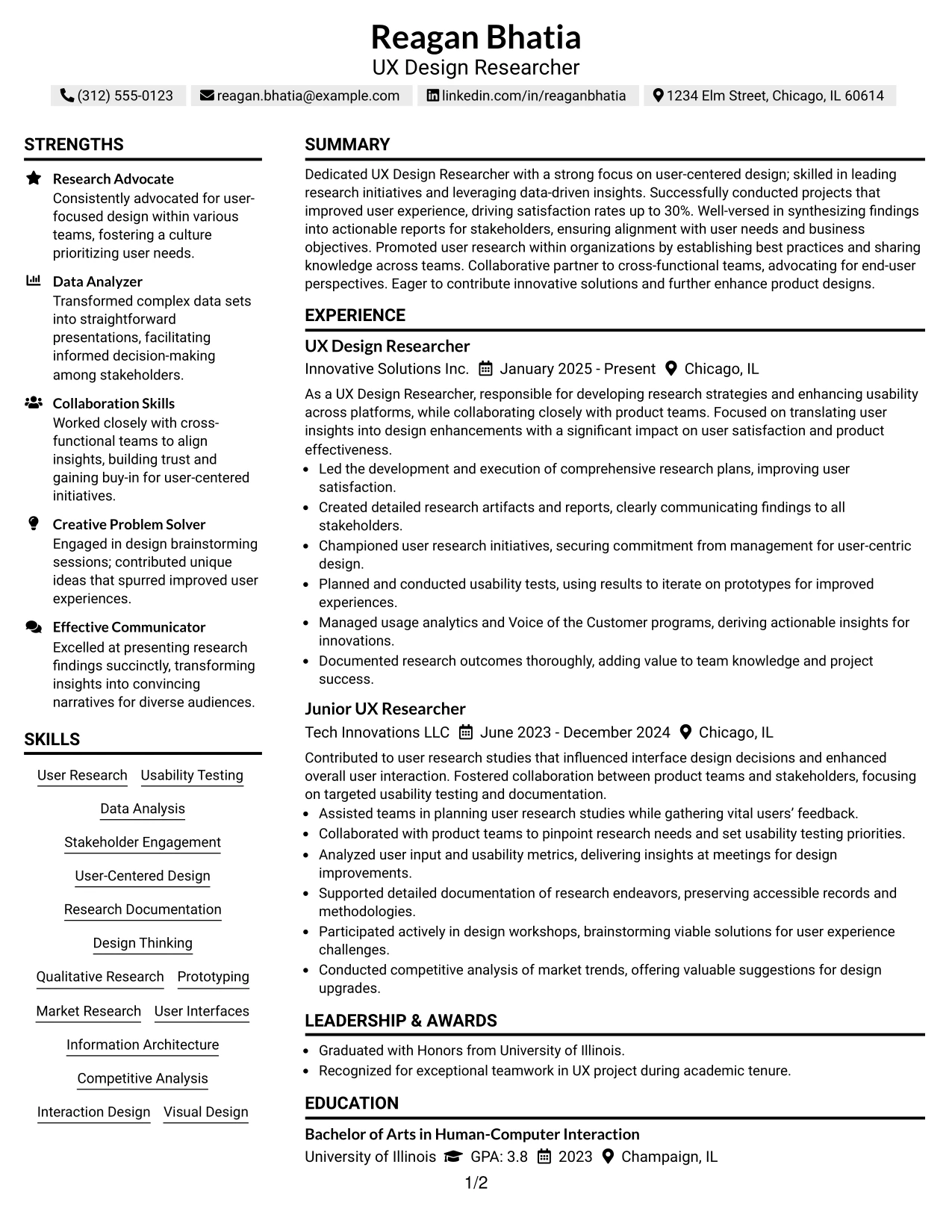 Resume Example Page 1