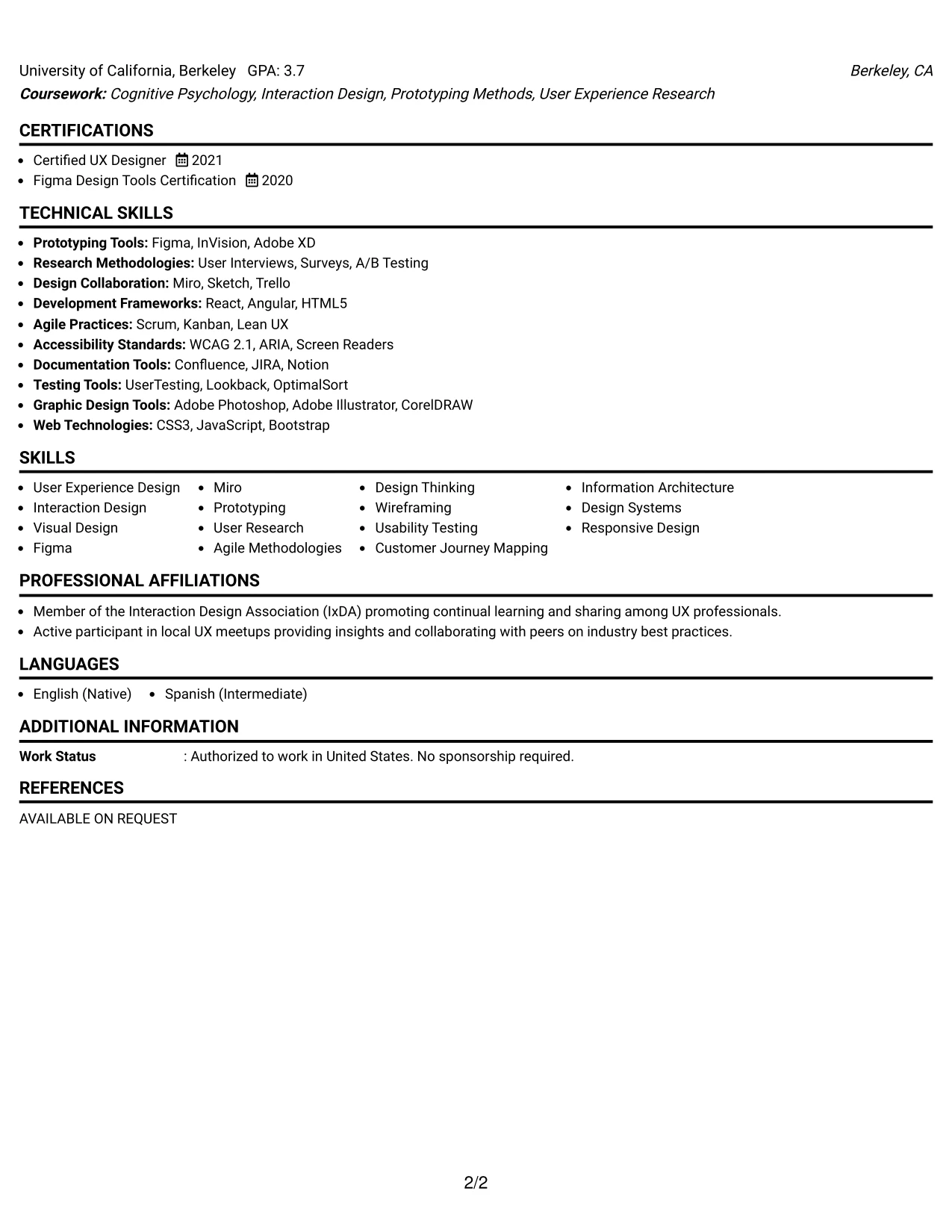 Resume Example Page 2