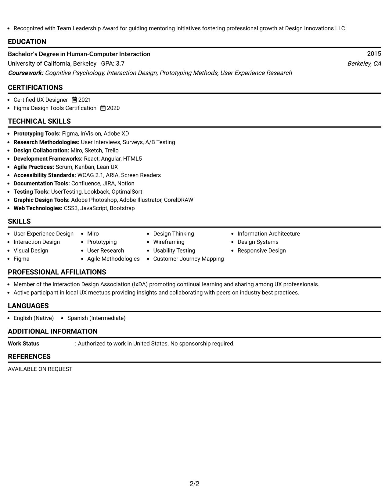 Resume Example Page 2