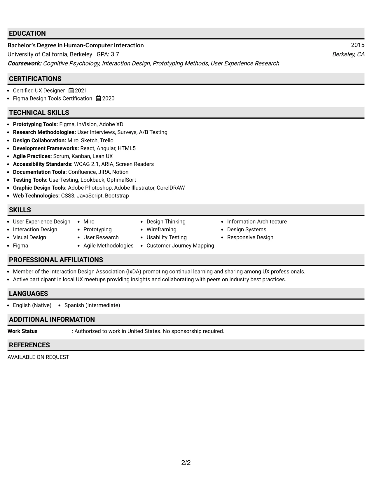 Resume Example Page 2