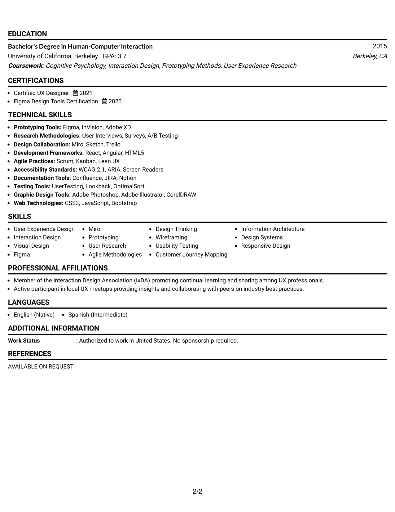Resume Example Page 2