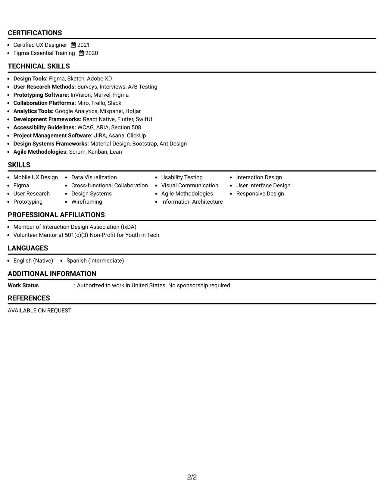 Resume Example Page 2