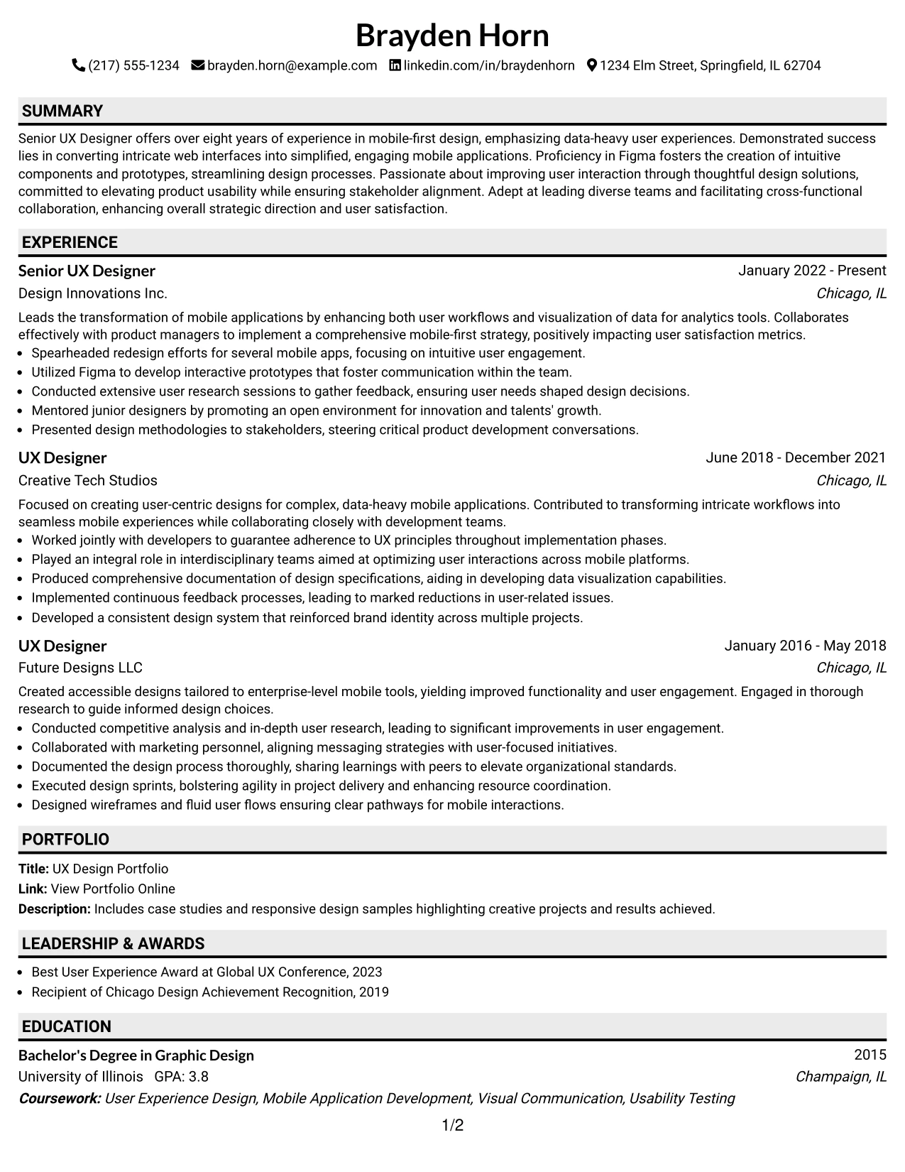 Resume Example Page 1