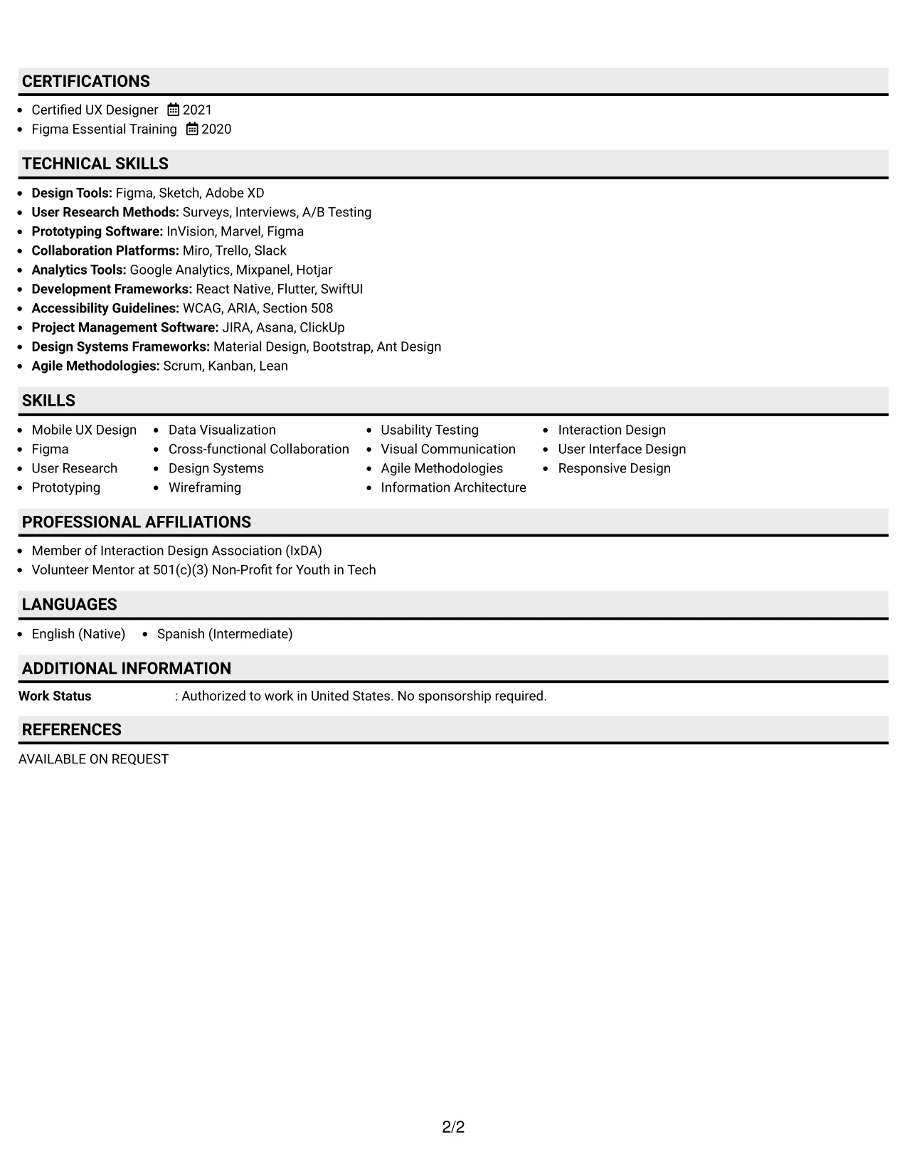 Resume Example Page 2