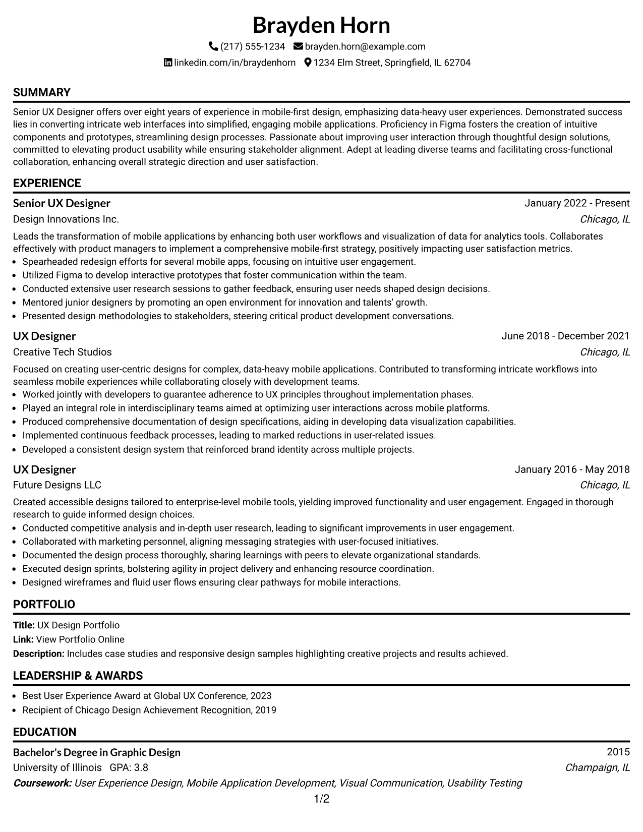 Resume Example Page 1