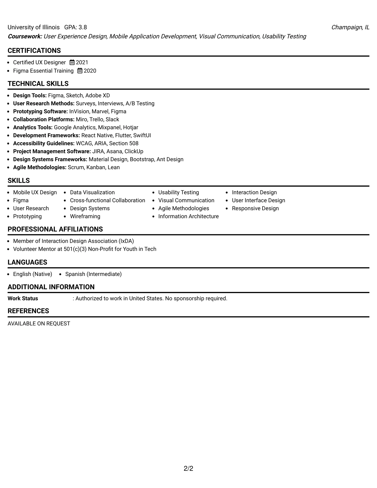 Resume Example Page 2