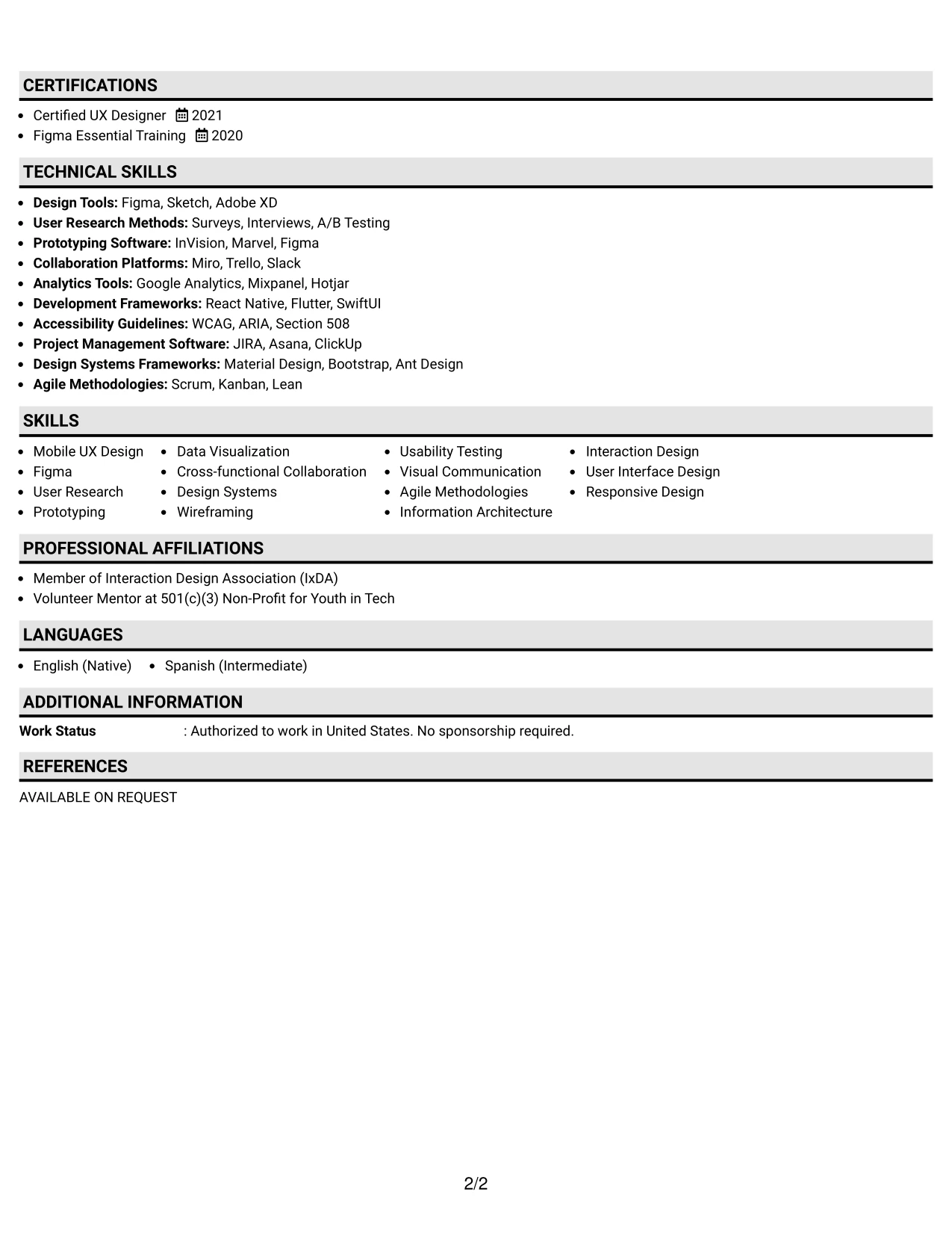 Resume Example Page 2