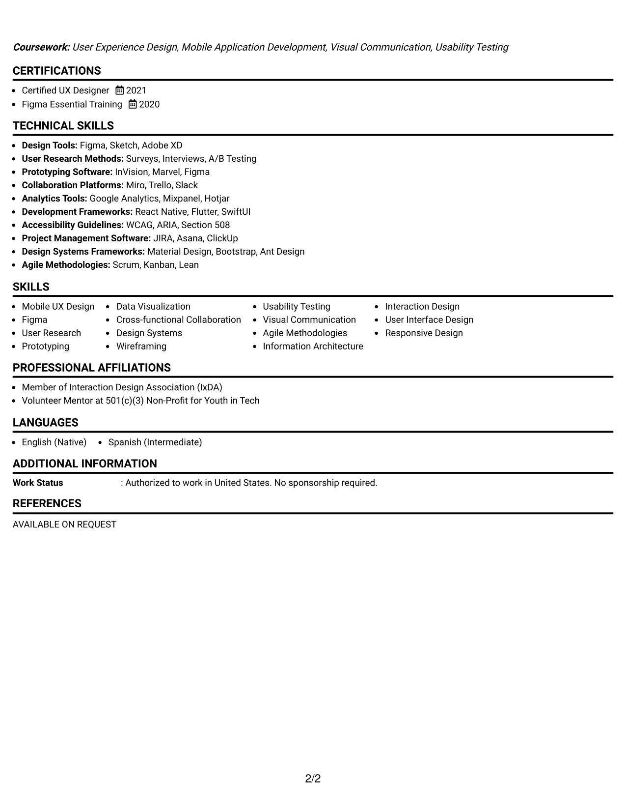 Resume Example Page 2