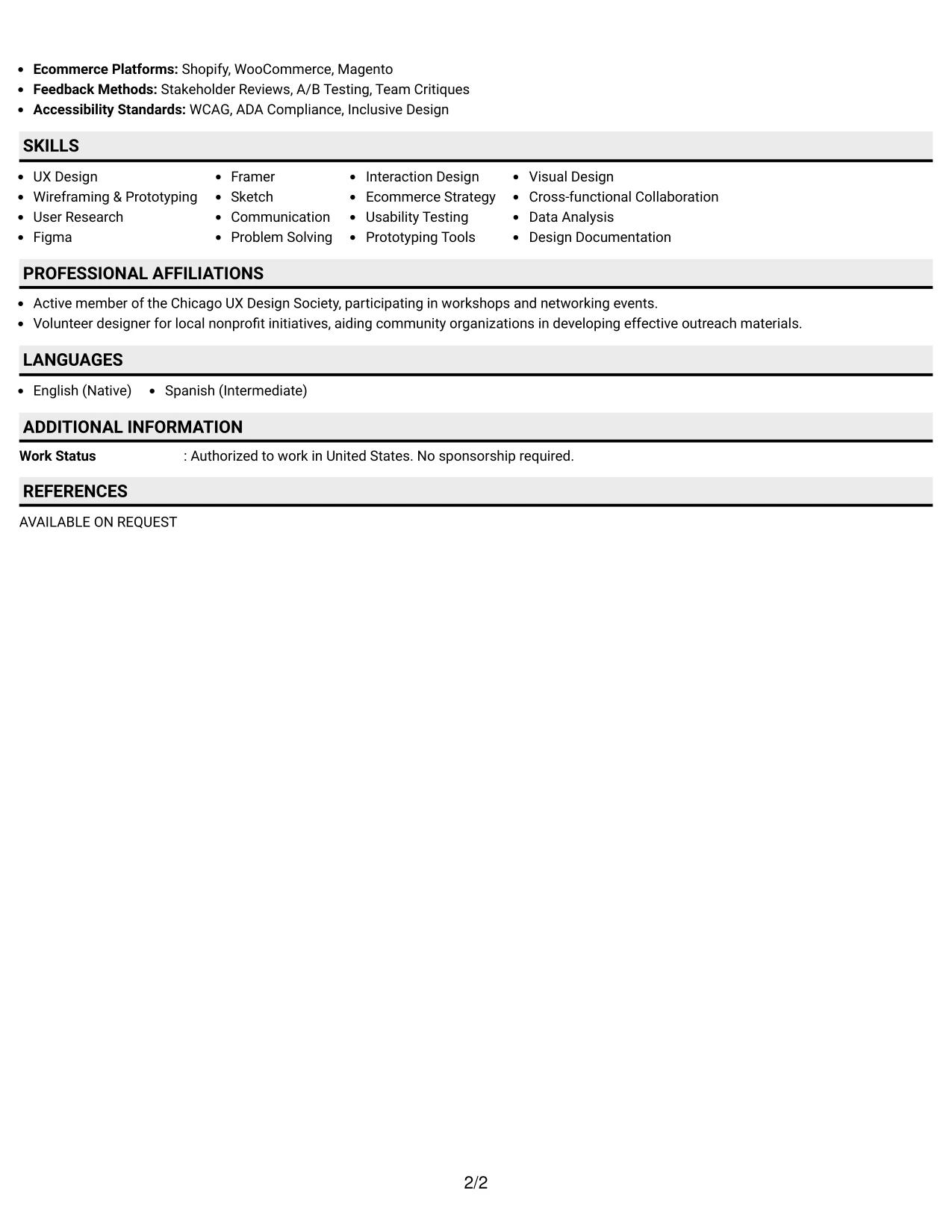 Resume Example Page 2