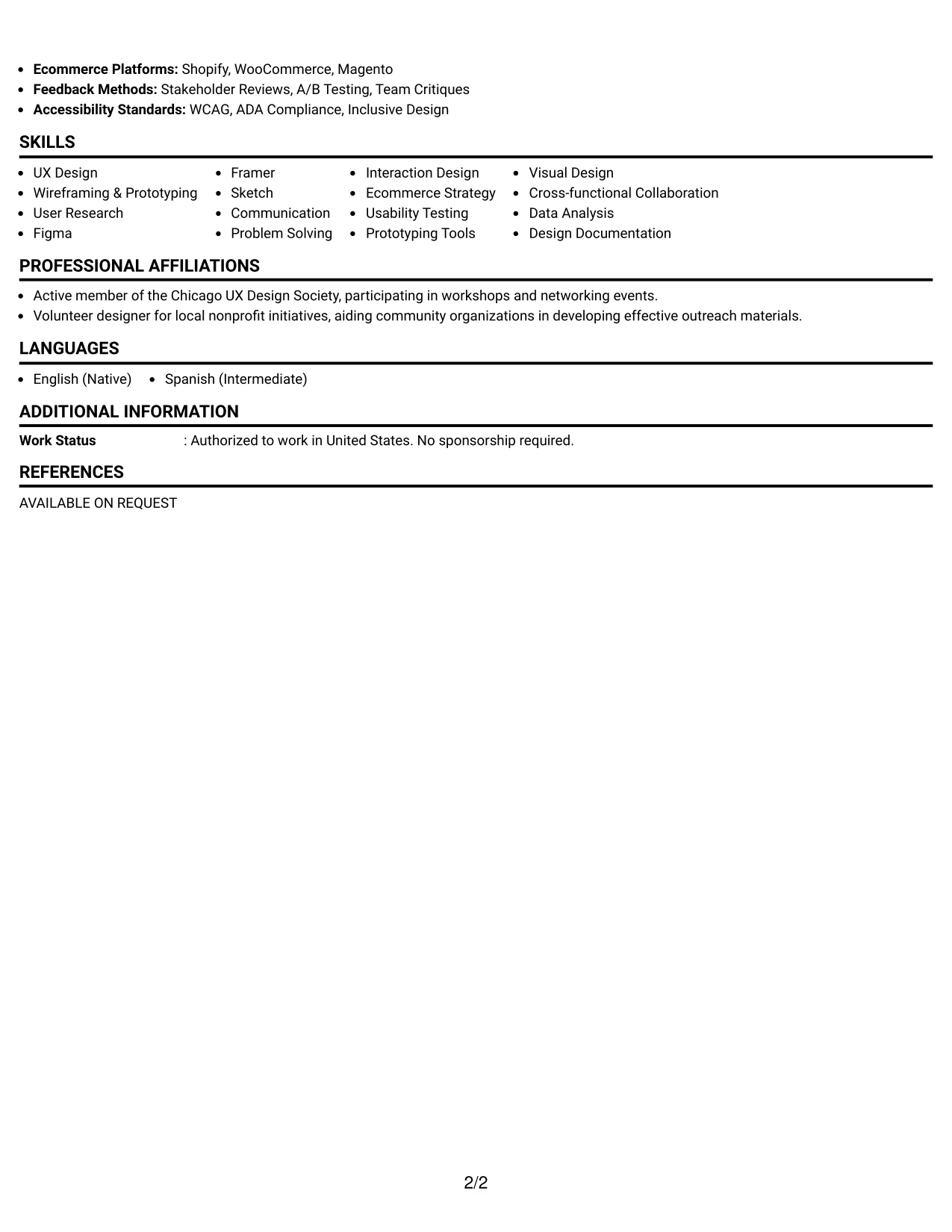 Resume Example Page 2