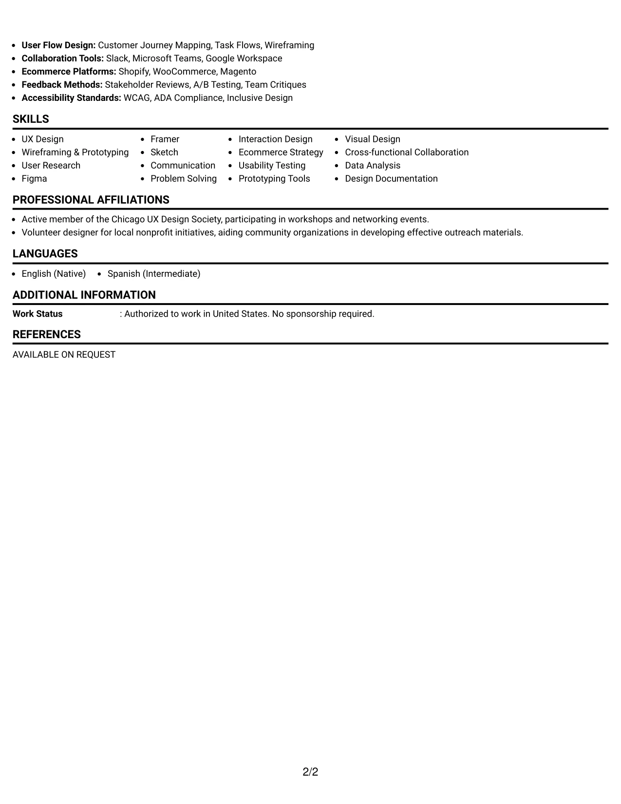Resume Example Page 2