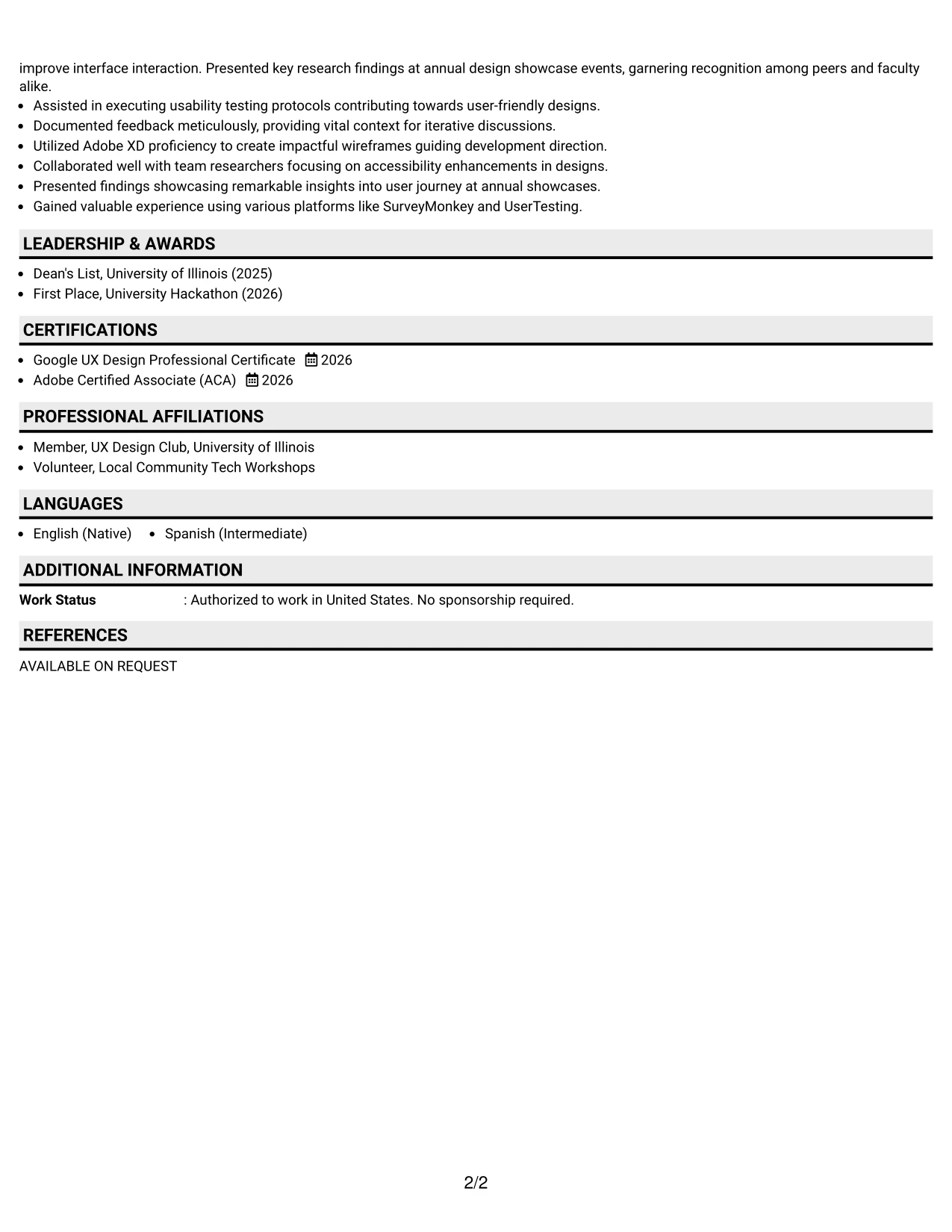 Resume Example Page 2