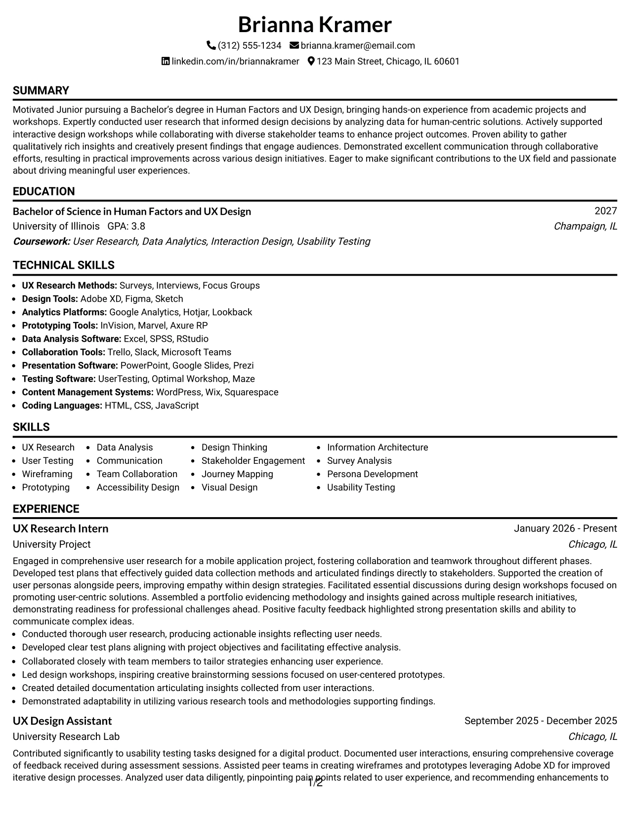 Resume Example Page 1