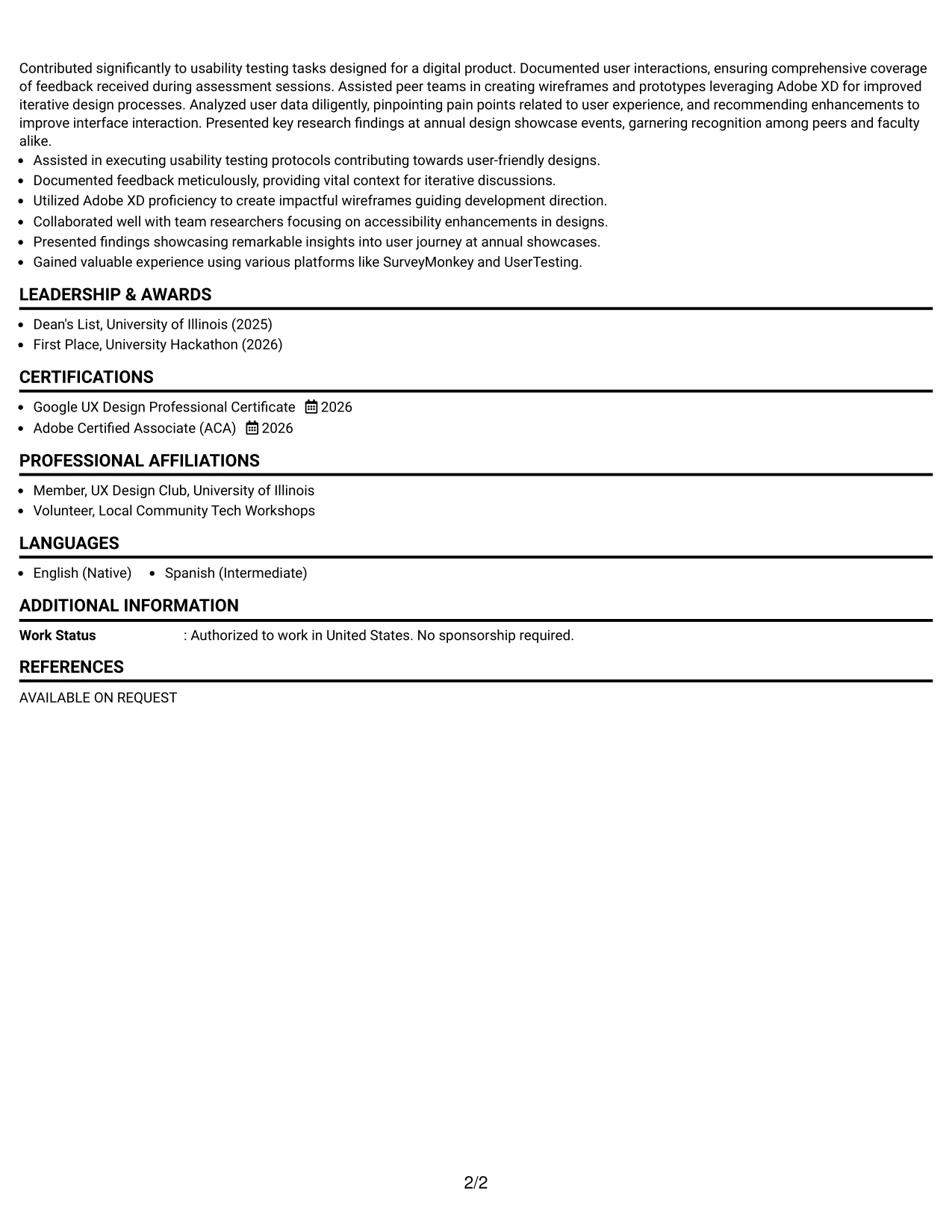 Resume Example Page 2