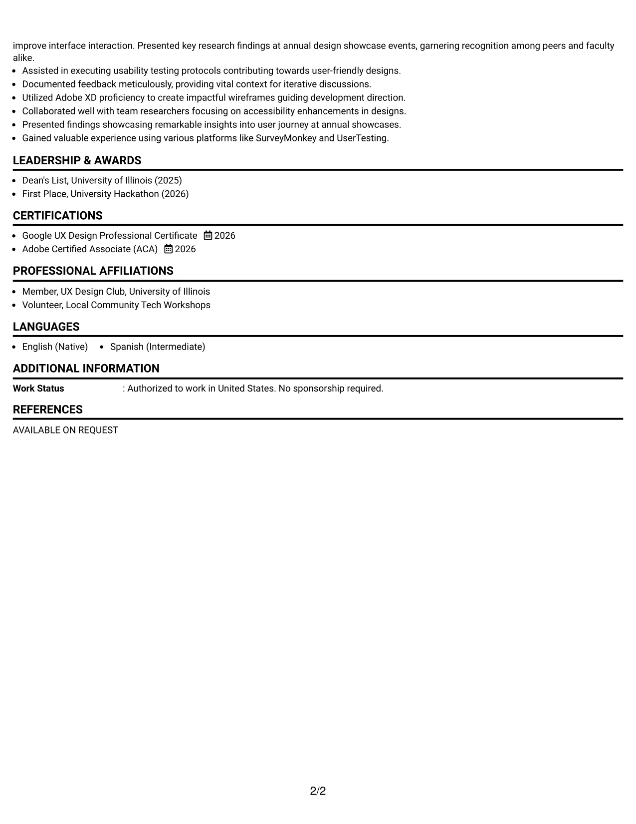 Resume Example Page 2