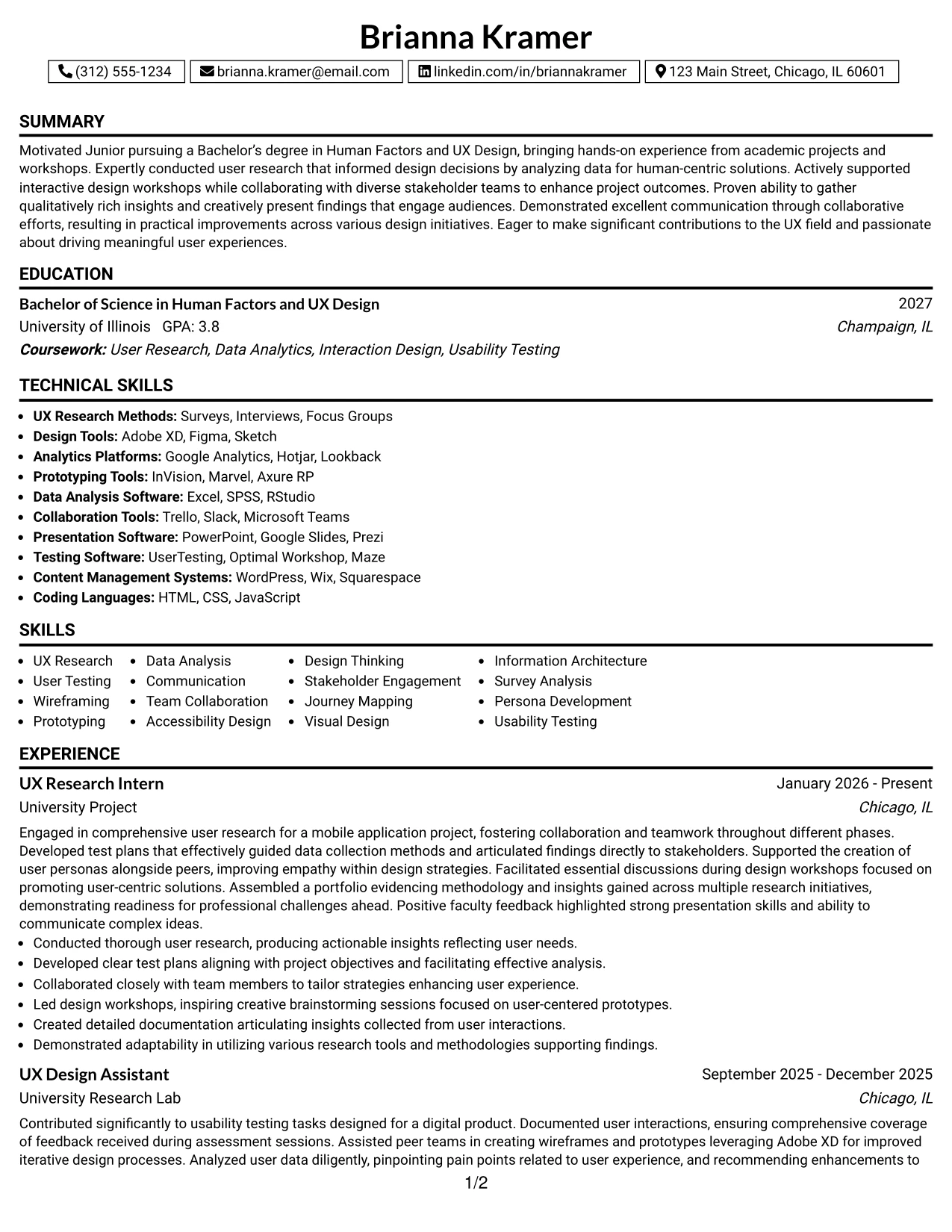 Resume Example Page 1