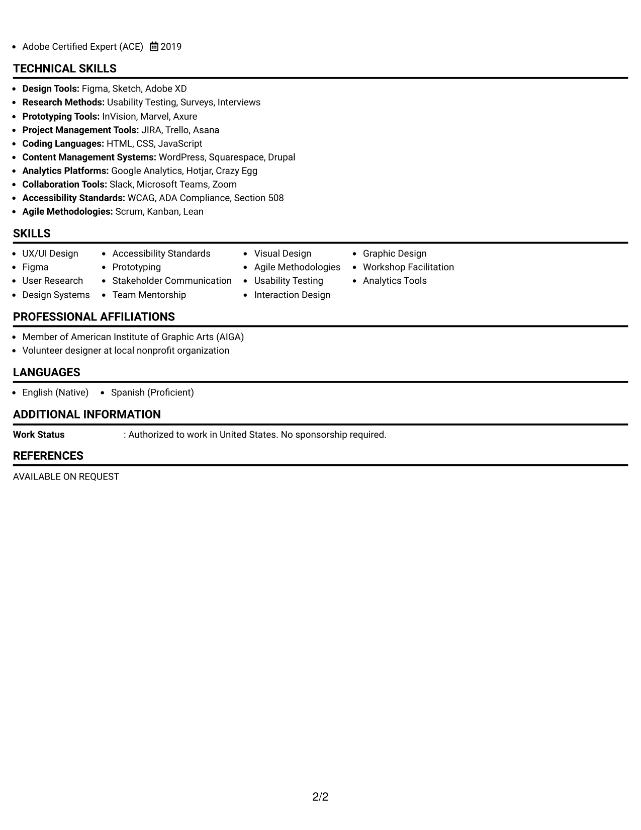 Resume Example Page 2