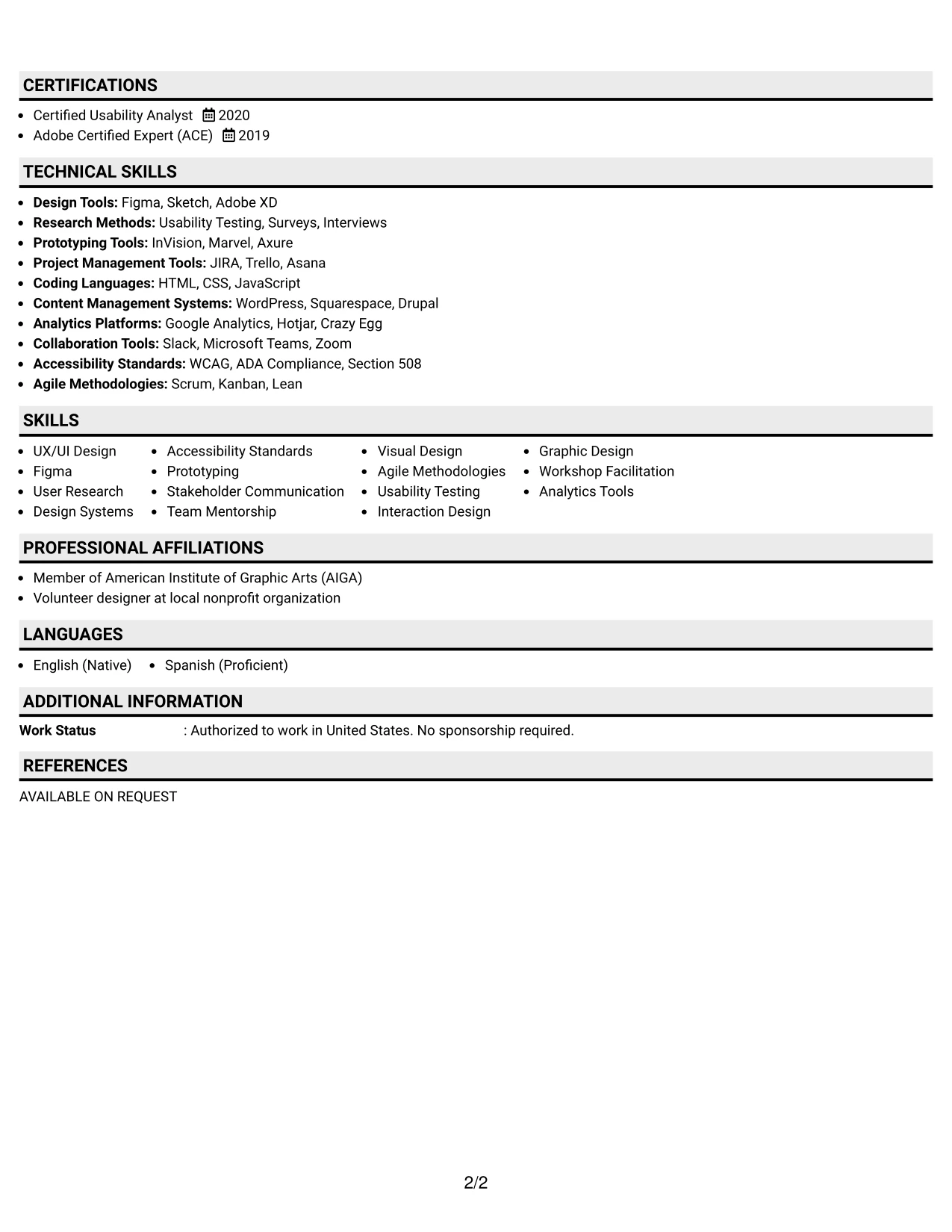Resume Example Page 2