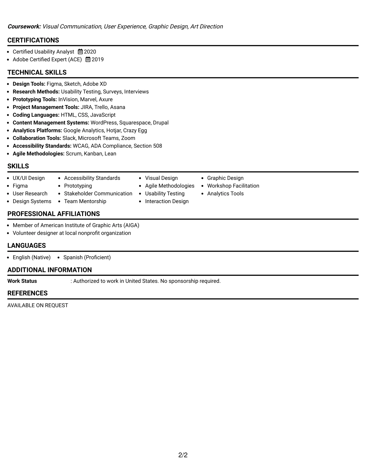 Resume Example Page 2