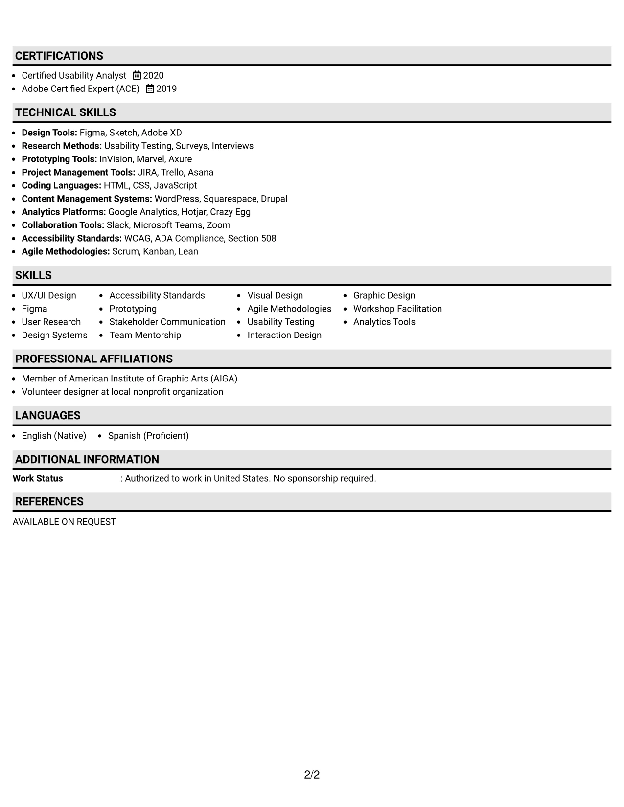 Resume Example Page 2