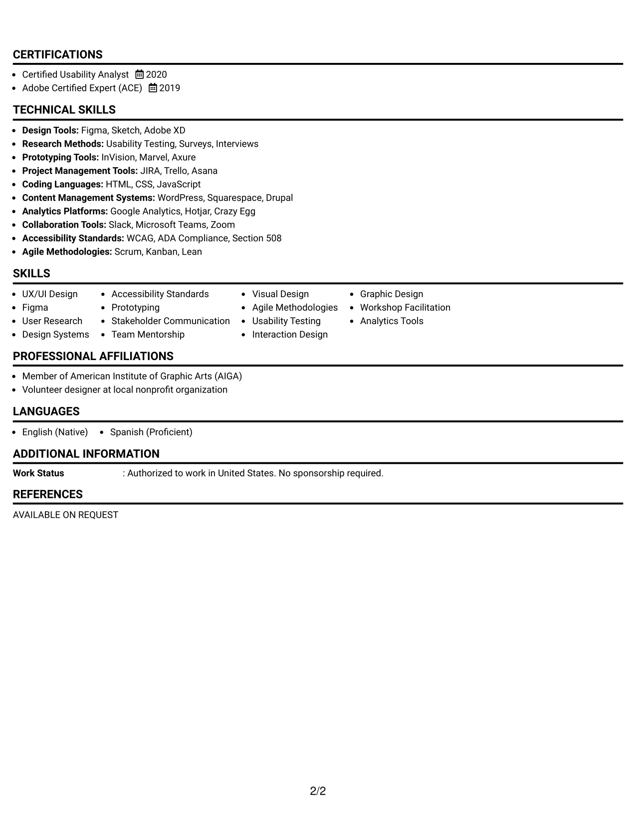Resume Example Page 2