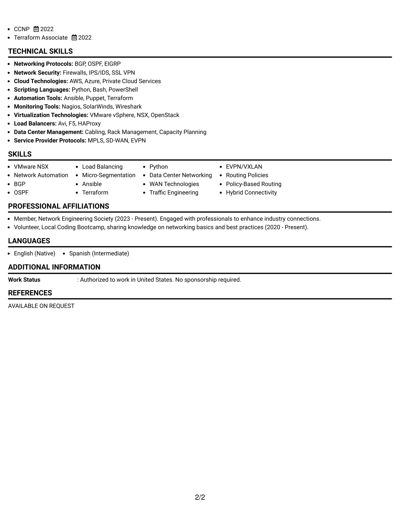 Resume Example Page 2