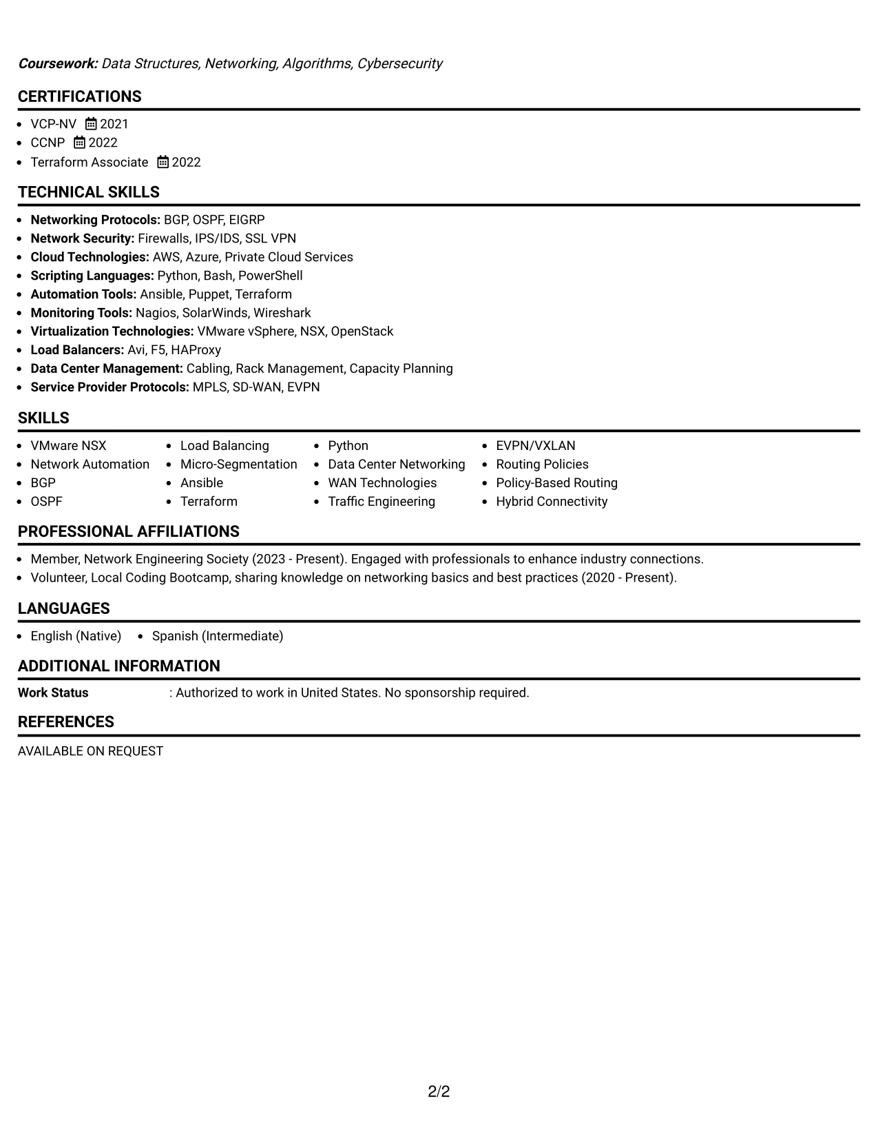 Resume Example Page 2