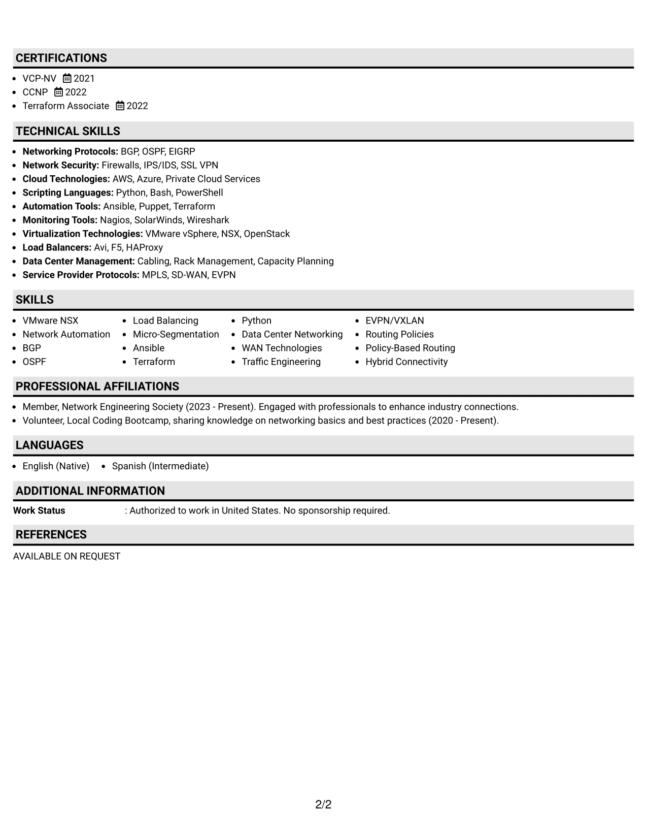 Resume Example Page 2