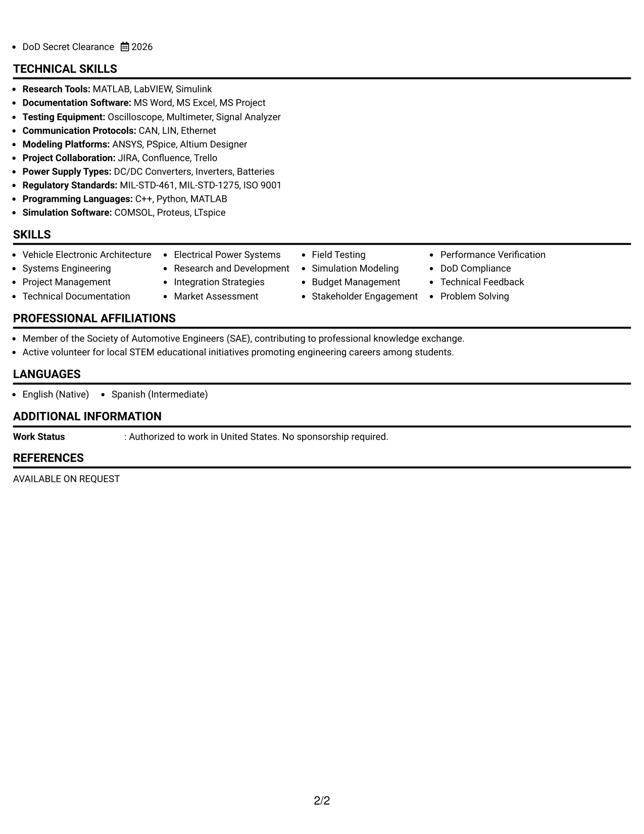 Resume Example Page 2