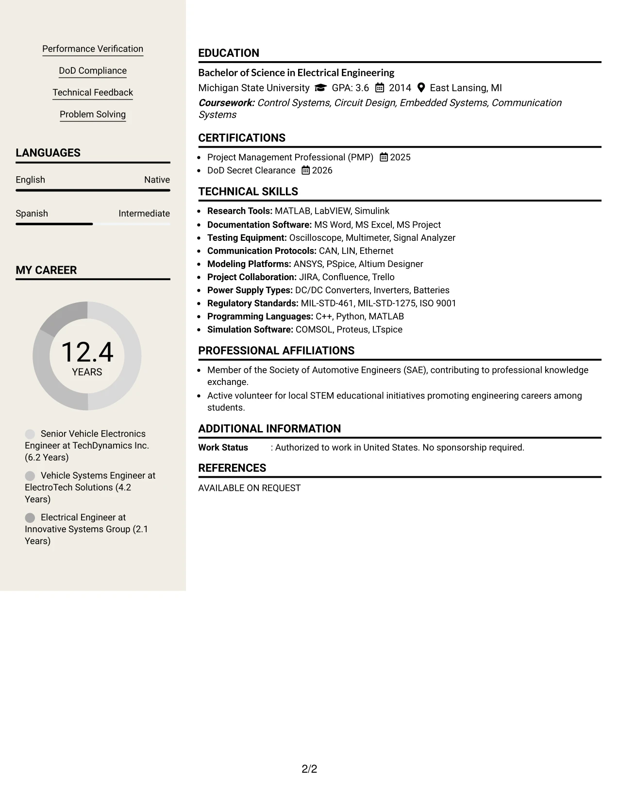 Resume Example Page 2