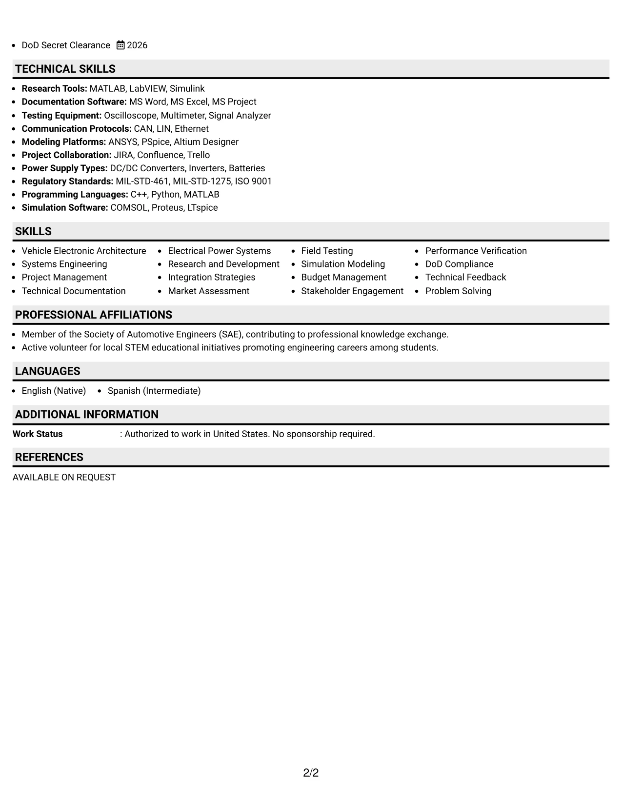 Resume Example Page 2