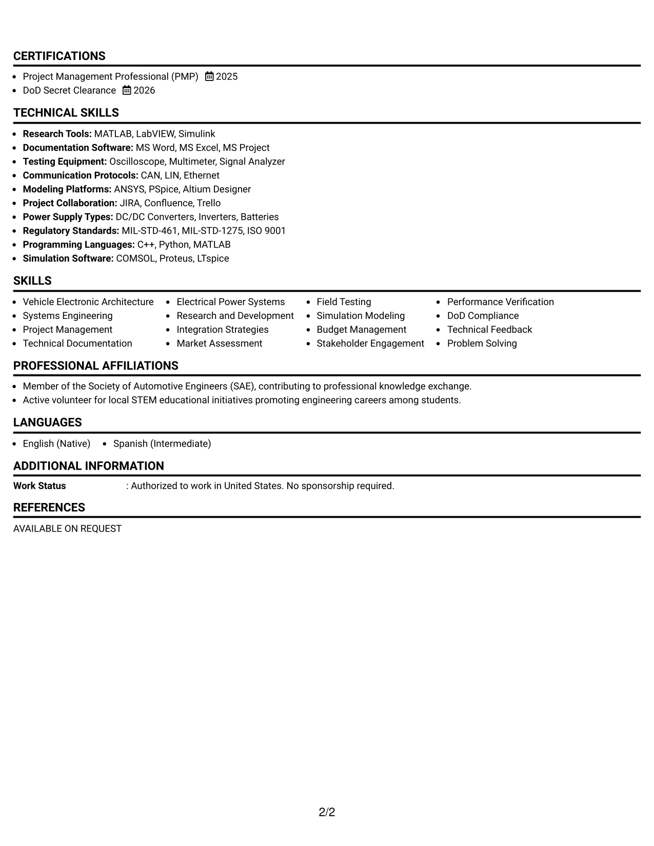 Resume Example Page 2