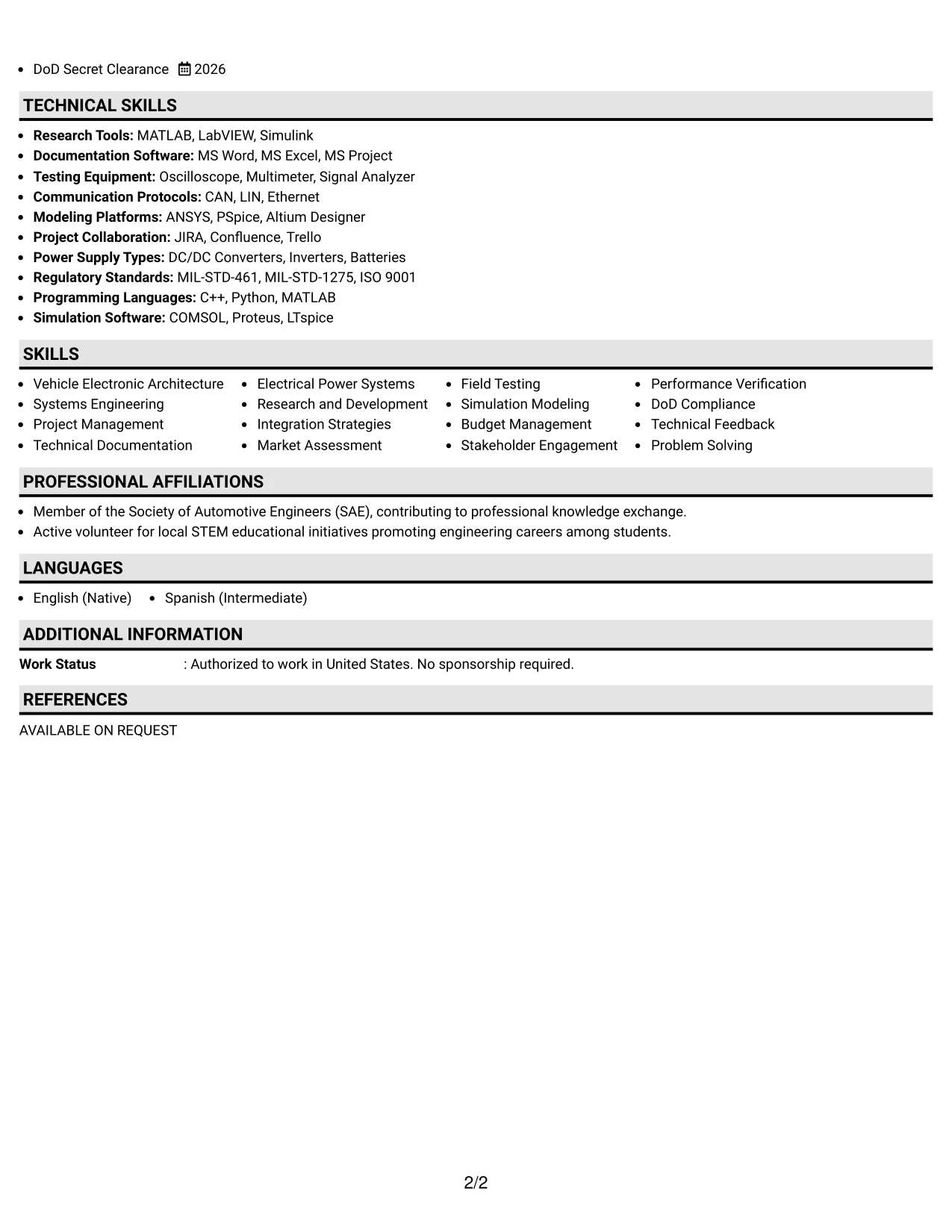 Resume Example Page 2