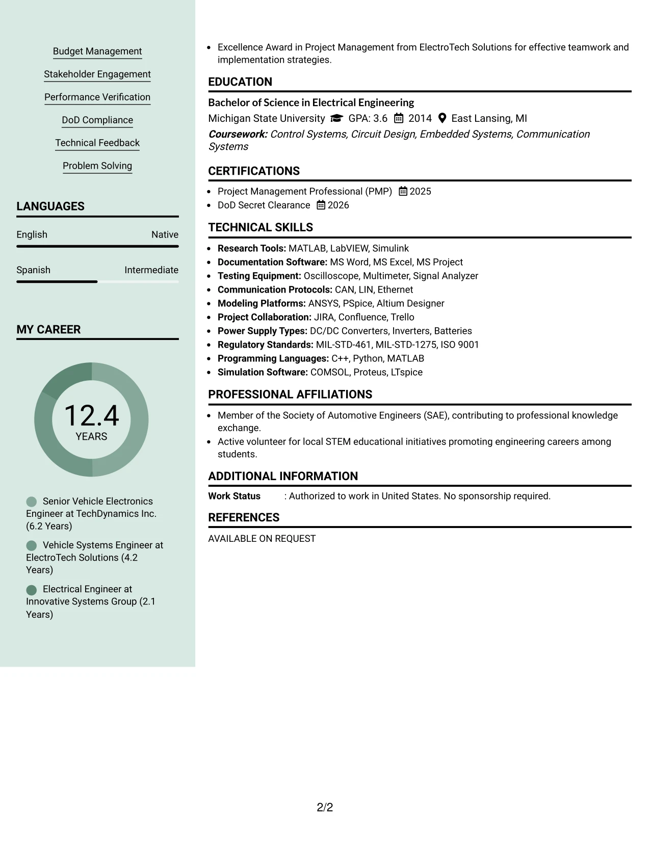 Resume Example Page 2