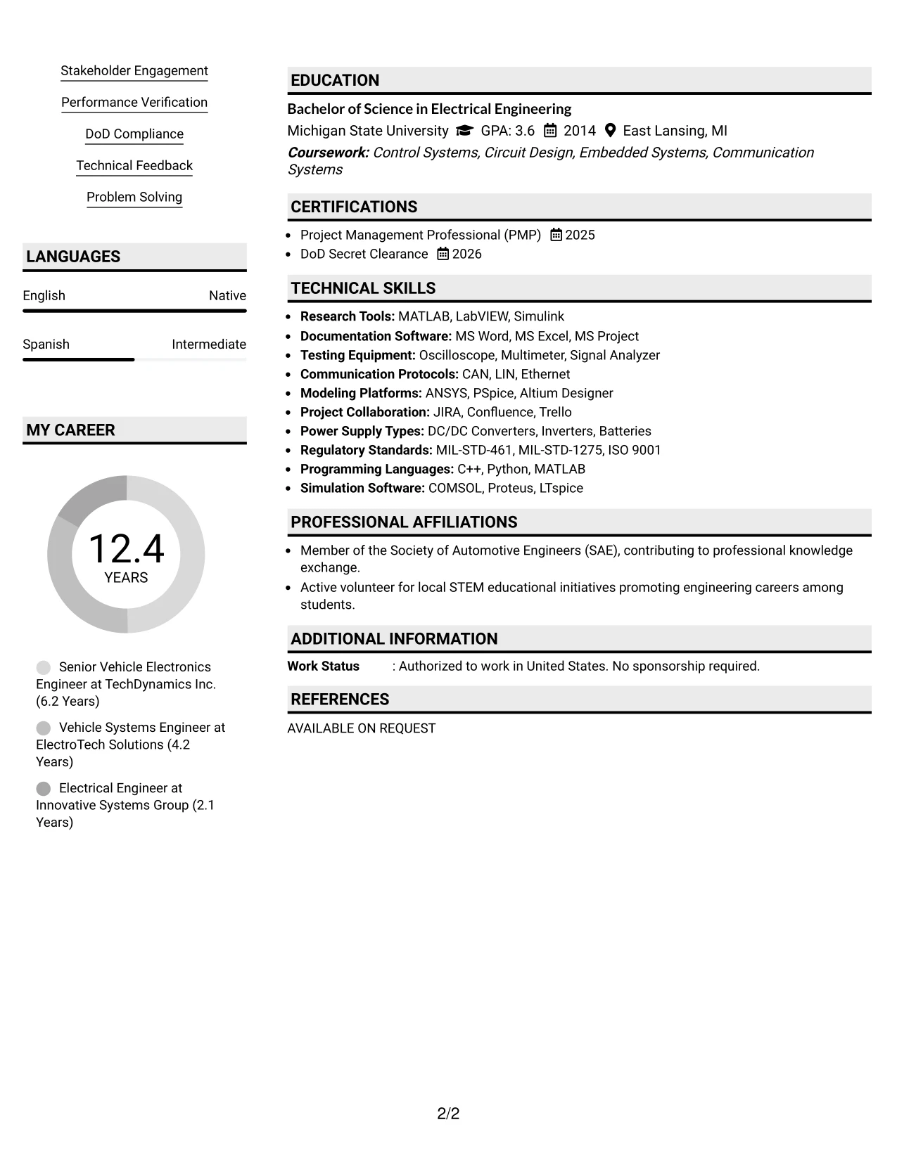Resume Example Page 2