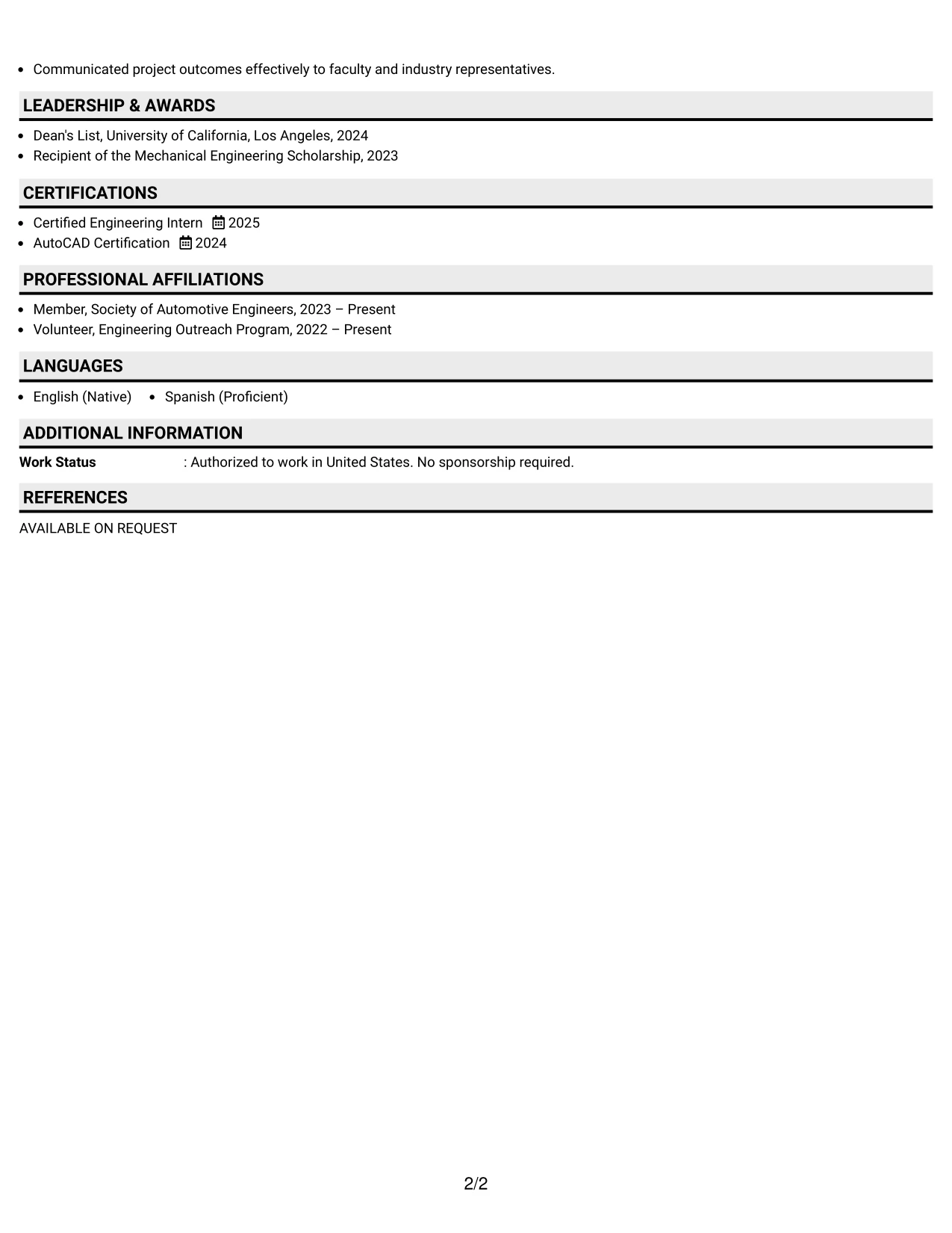 Resume Example Page 2