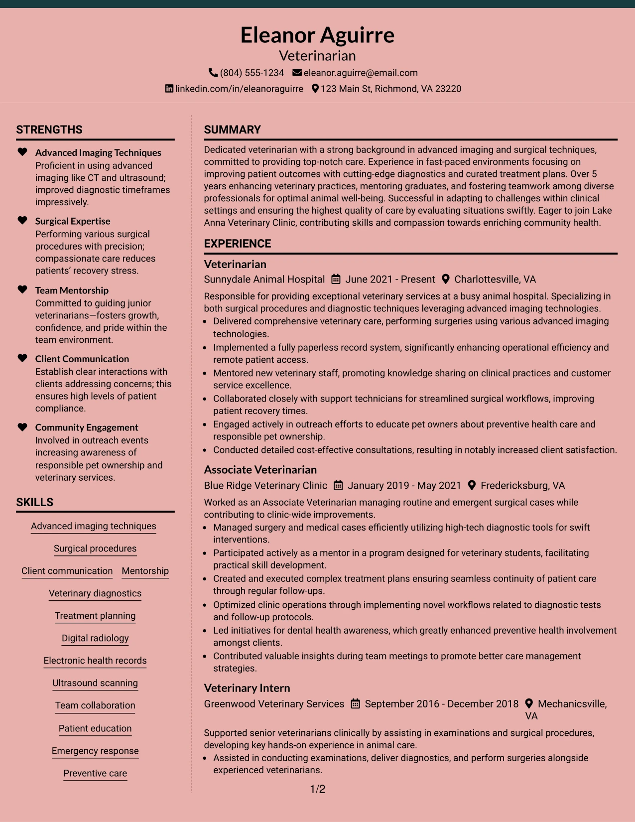 Resume Example Page 1
