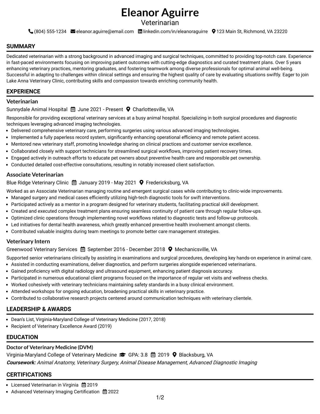 Resume Example Page 1